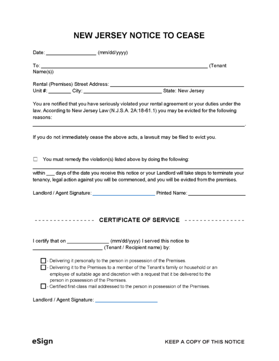 Free New Jersey Eviction Notice Templates (7) PDF Word