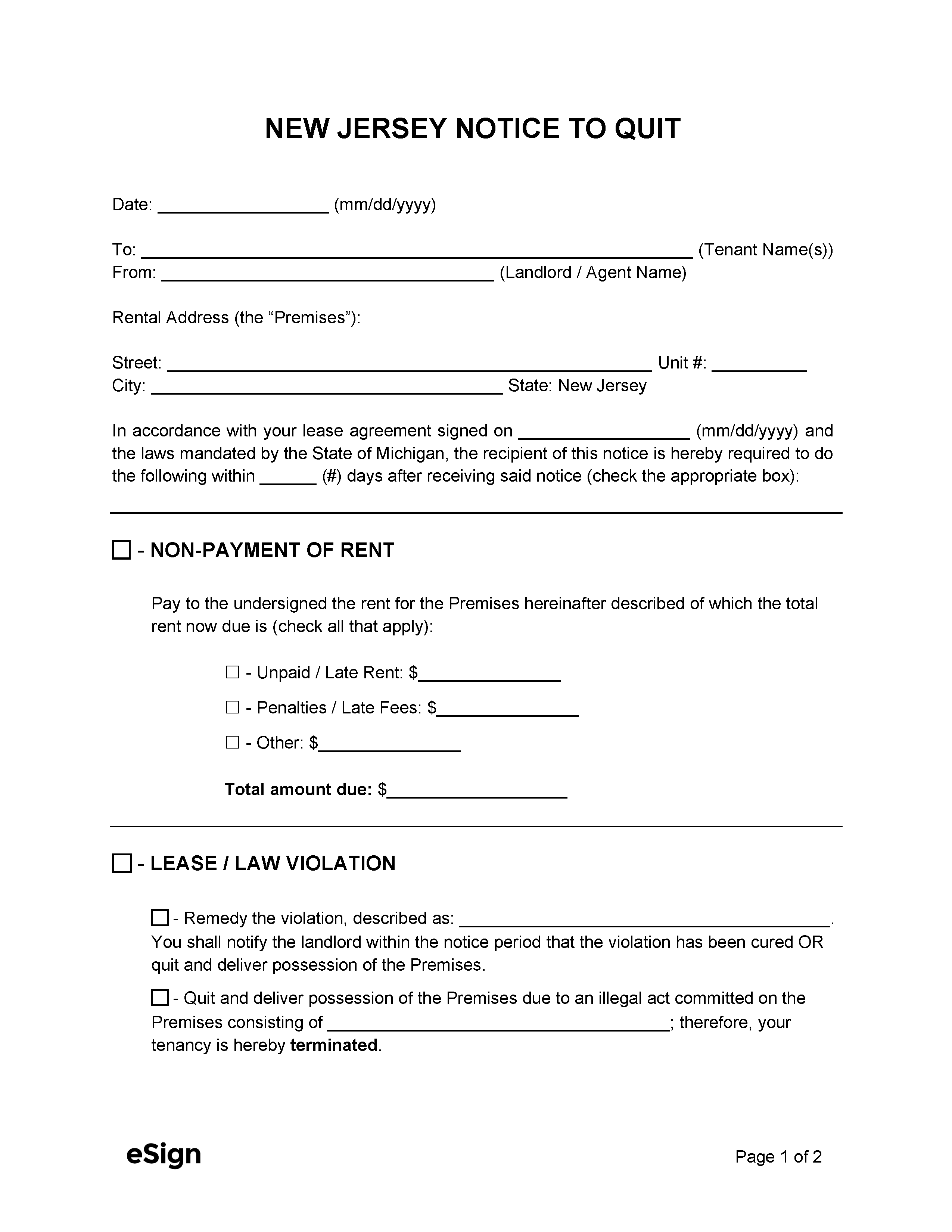 Free New Jersey Eviction Notice Templates 7 PDF Word