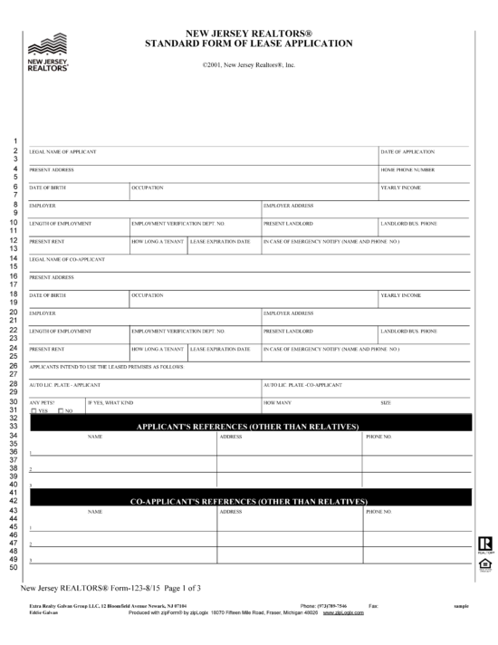 Free New Jersey Rental Application Pdf Word 5150