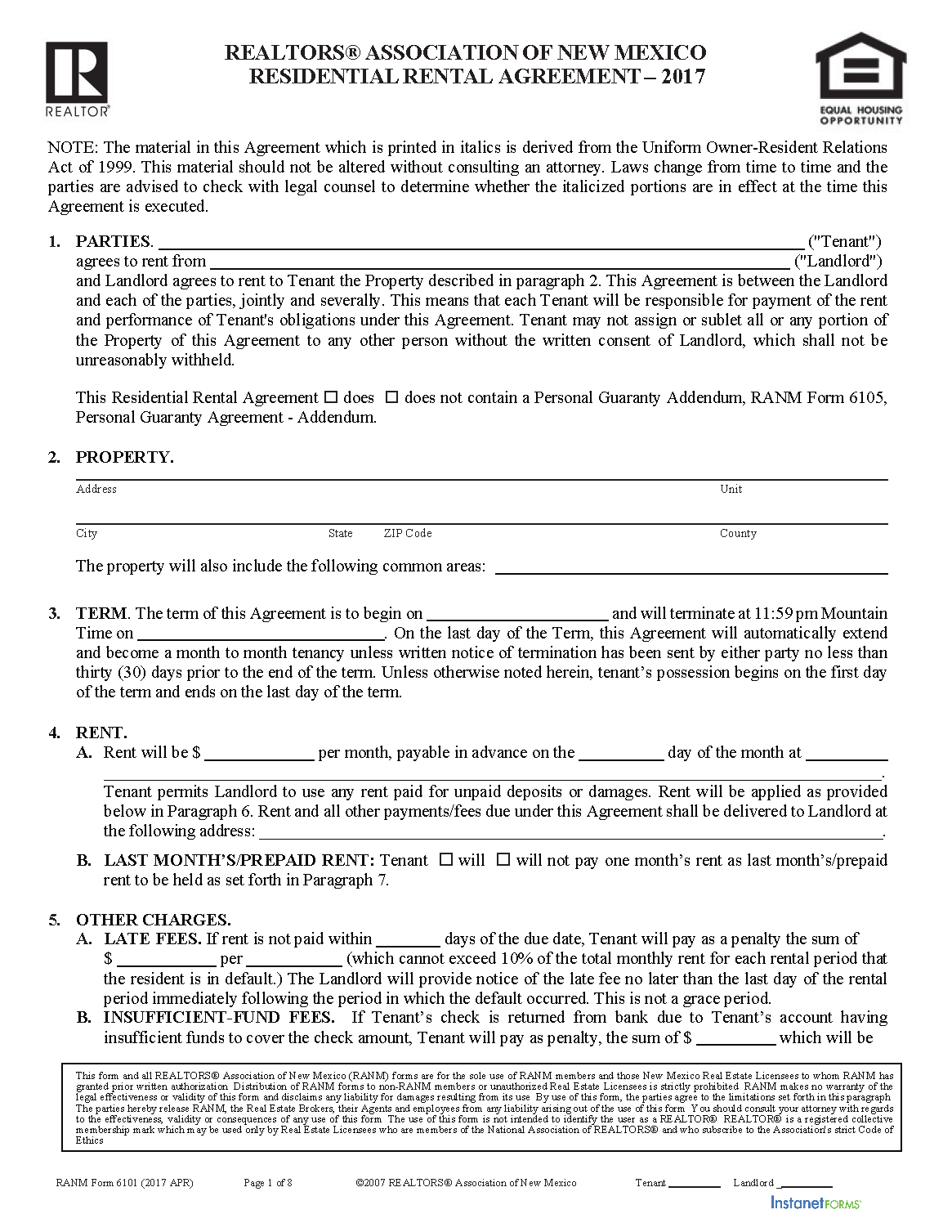 Simple Rental Agreement Form New Mexico