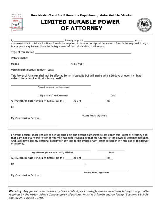 power of attorney for vehicle transactions