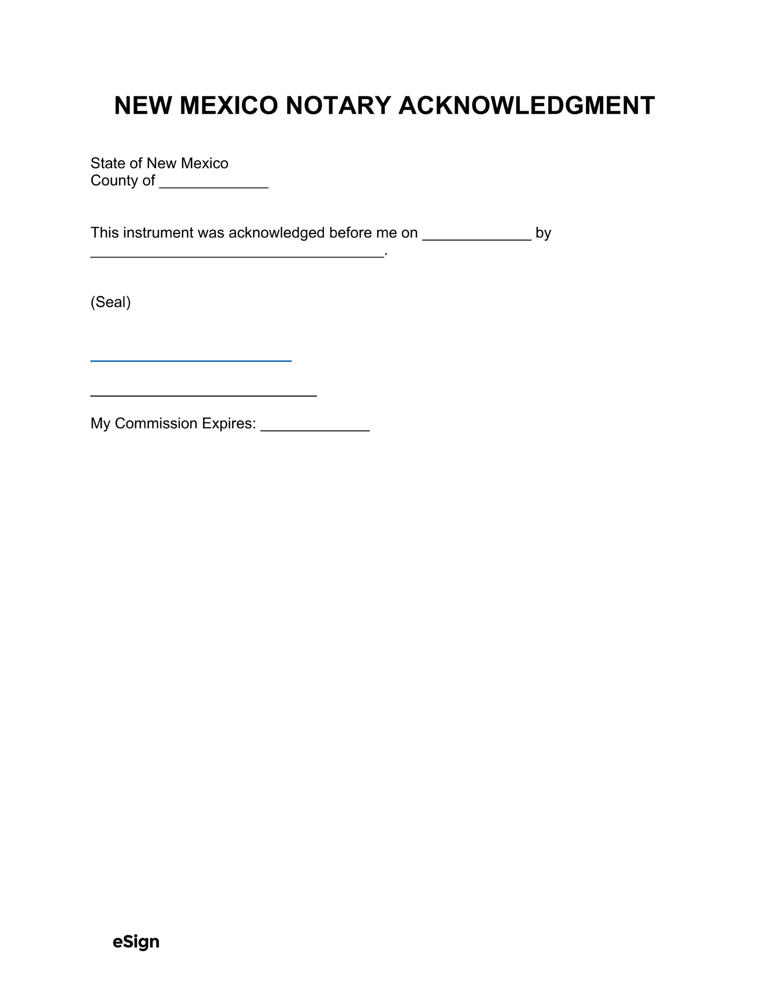 Free New Mexico Notary Acknowledgment Form | PDF | Word