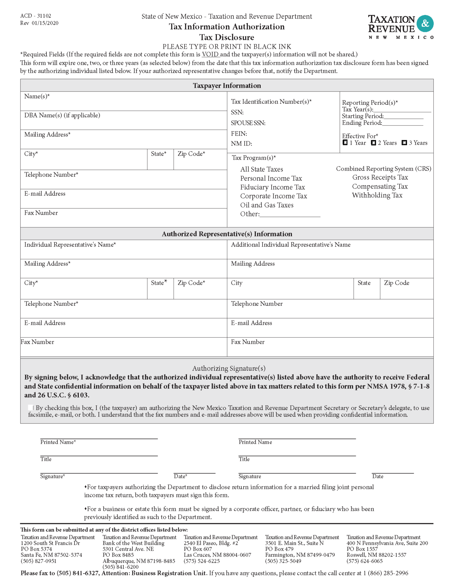 Free New Mexico Tax Power of Attorney (Form ACD-31102) | PDF