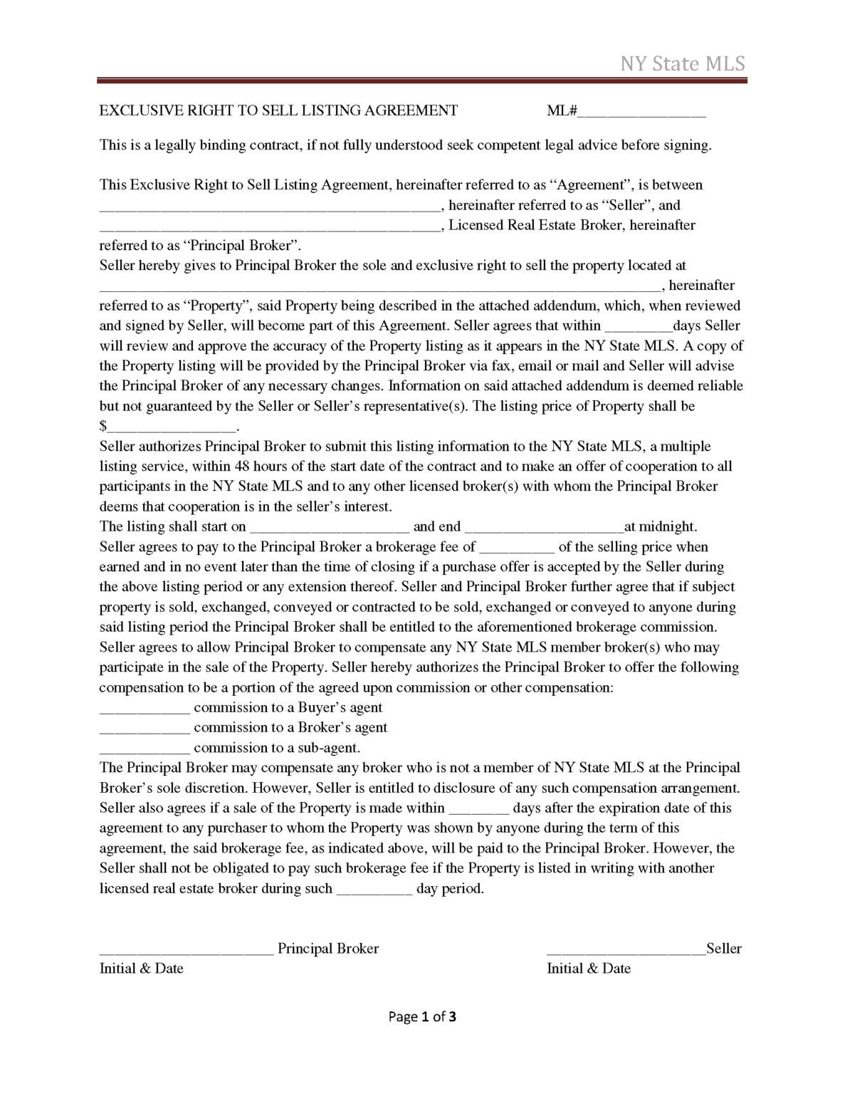 Free New York Real Estate Listing Agreement PDF Word