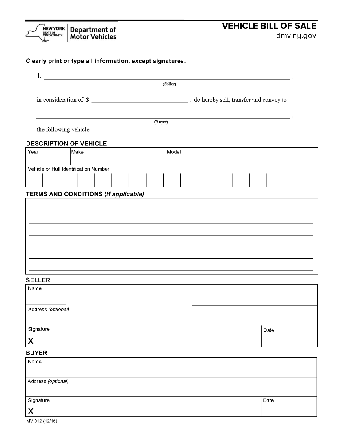 Free New York Bill of Sale Forms PDF