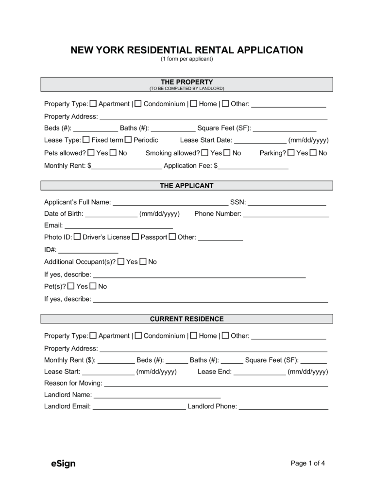 Free New York Rental Application Form Pdf Word 9906