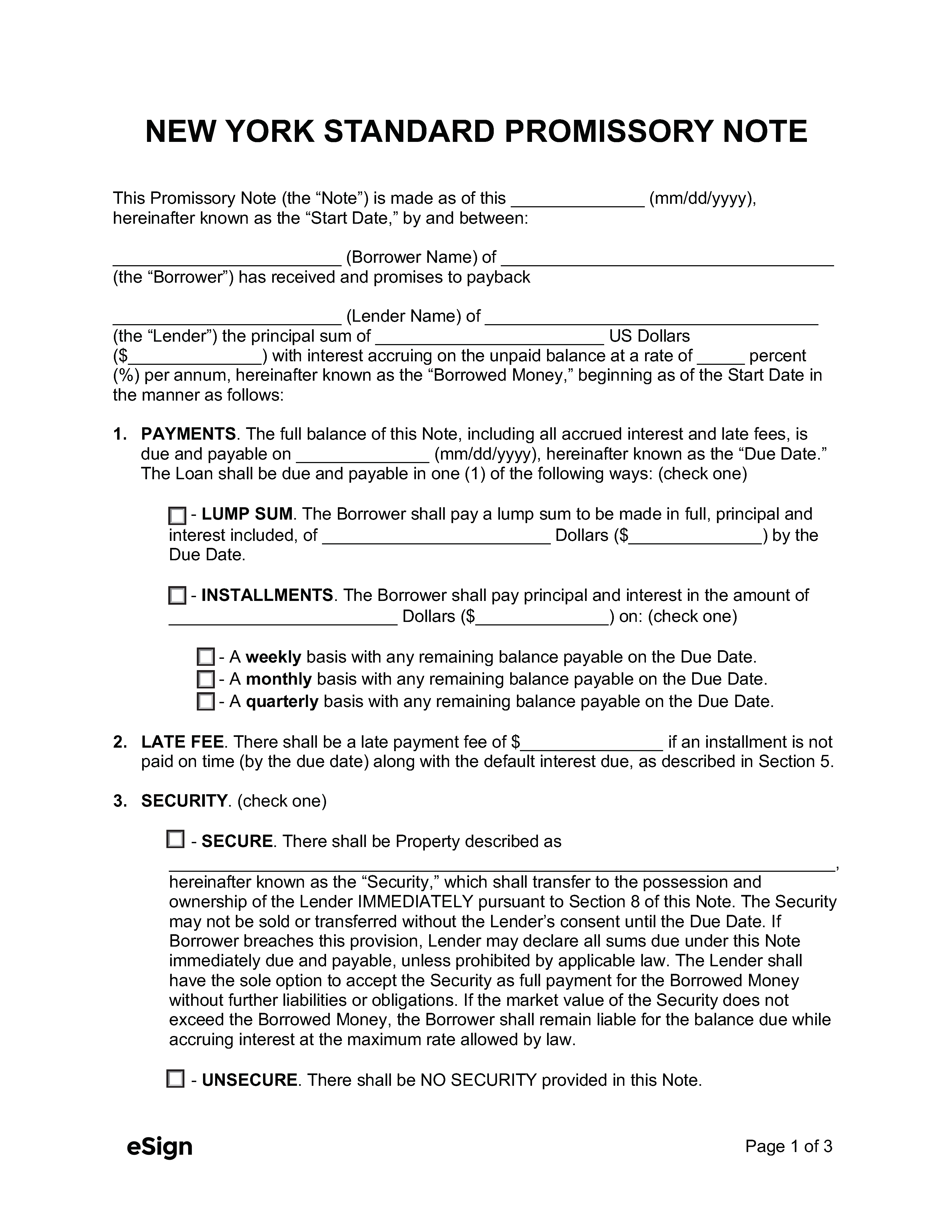 Free New York Promissory Note Template PDF Word