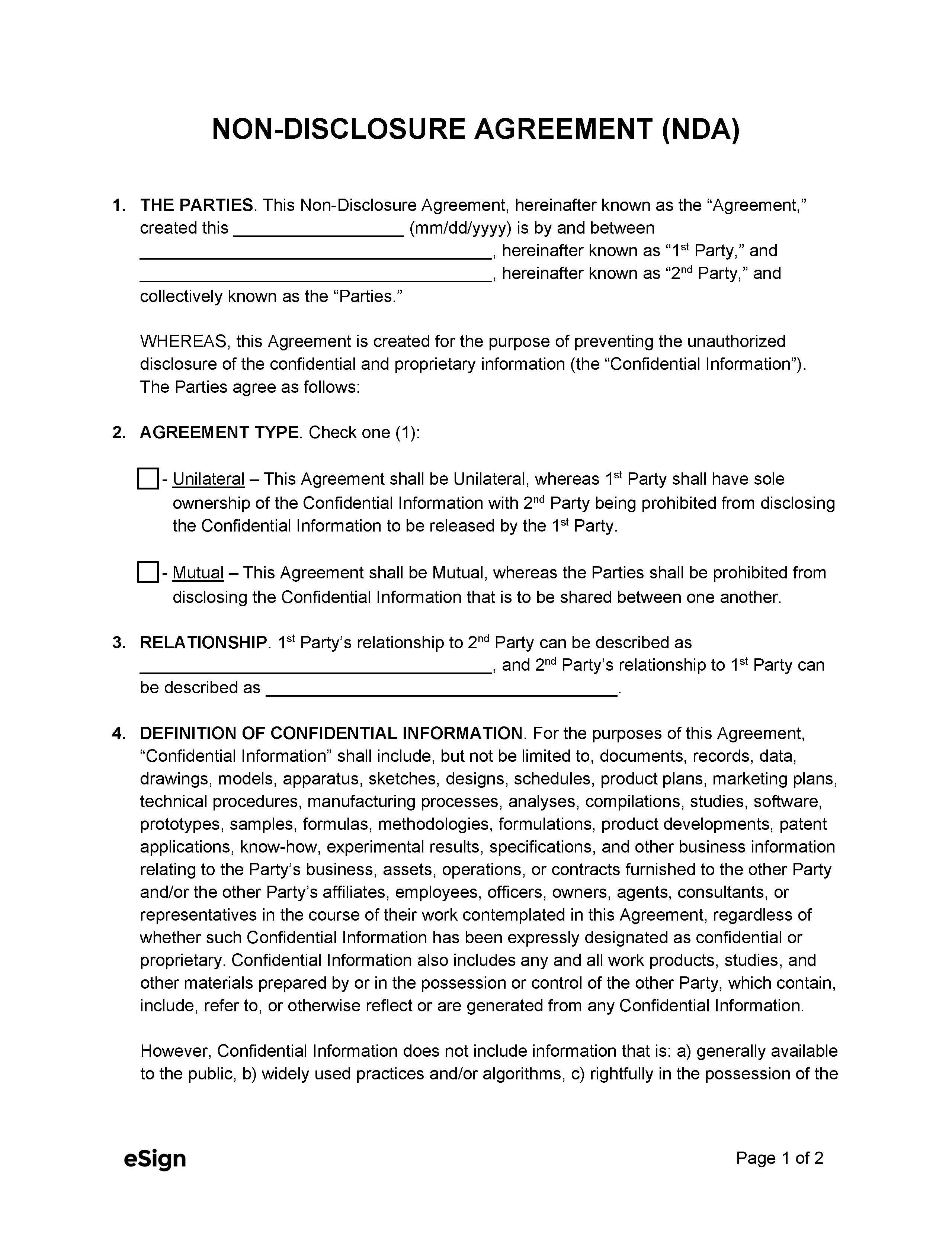 Free NonDisclosure Agreement (NDA) Template PDF Word