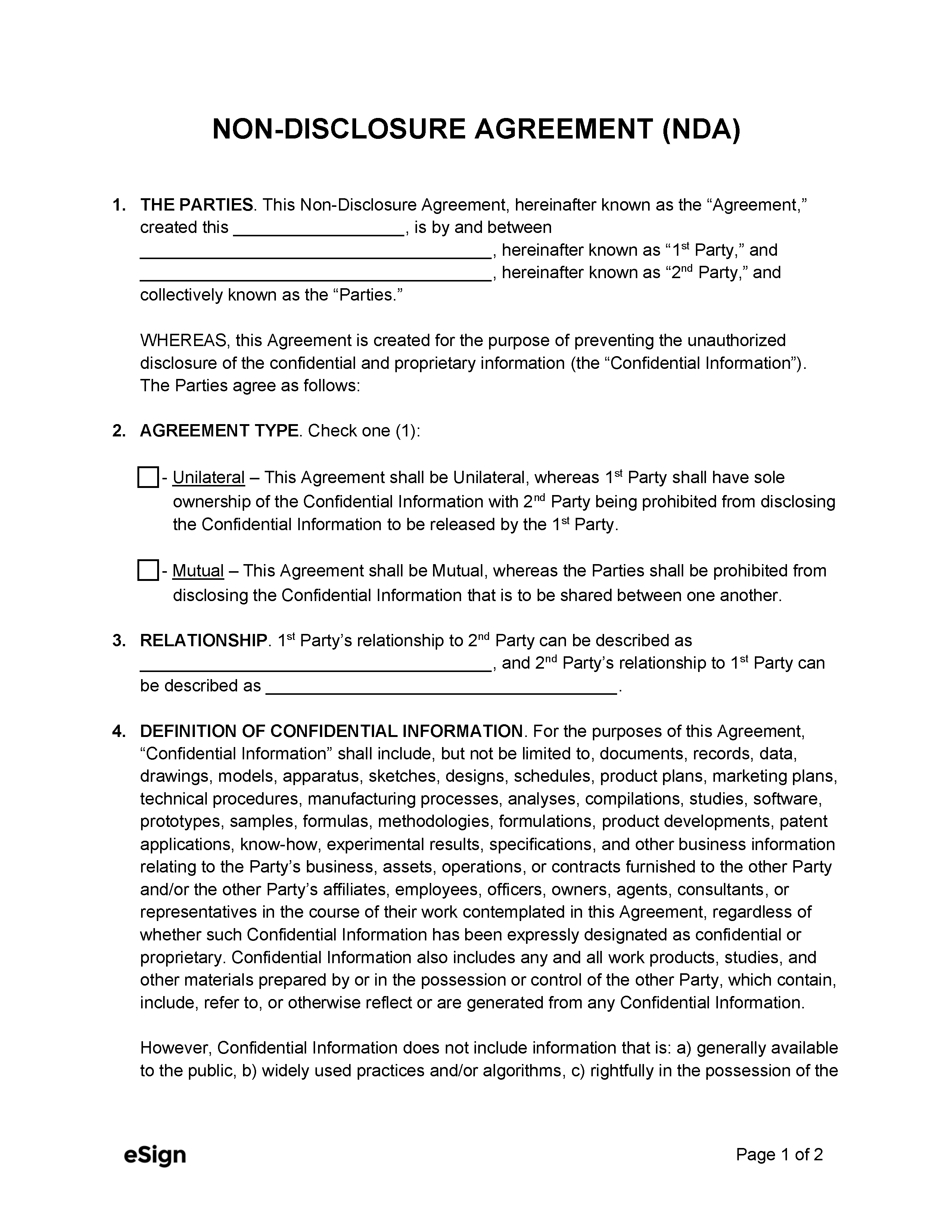 Free NonDisclosure Agreement (NDA) Template PDF Word