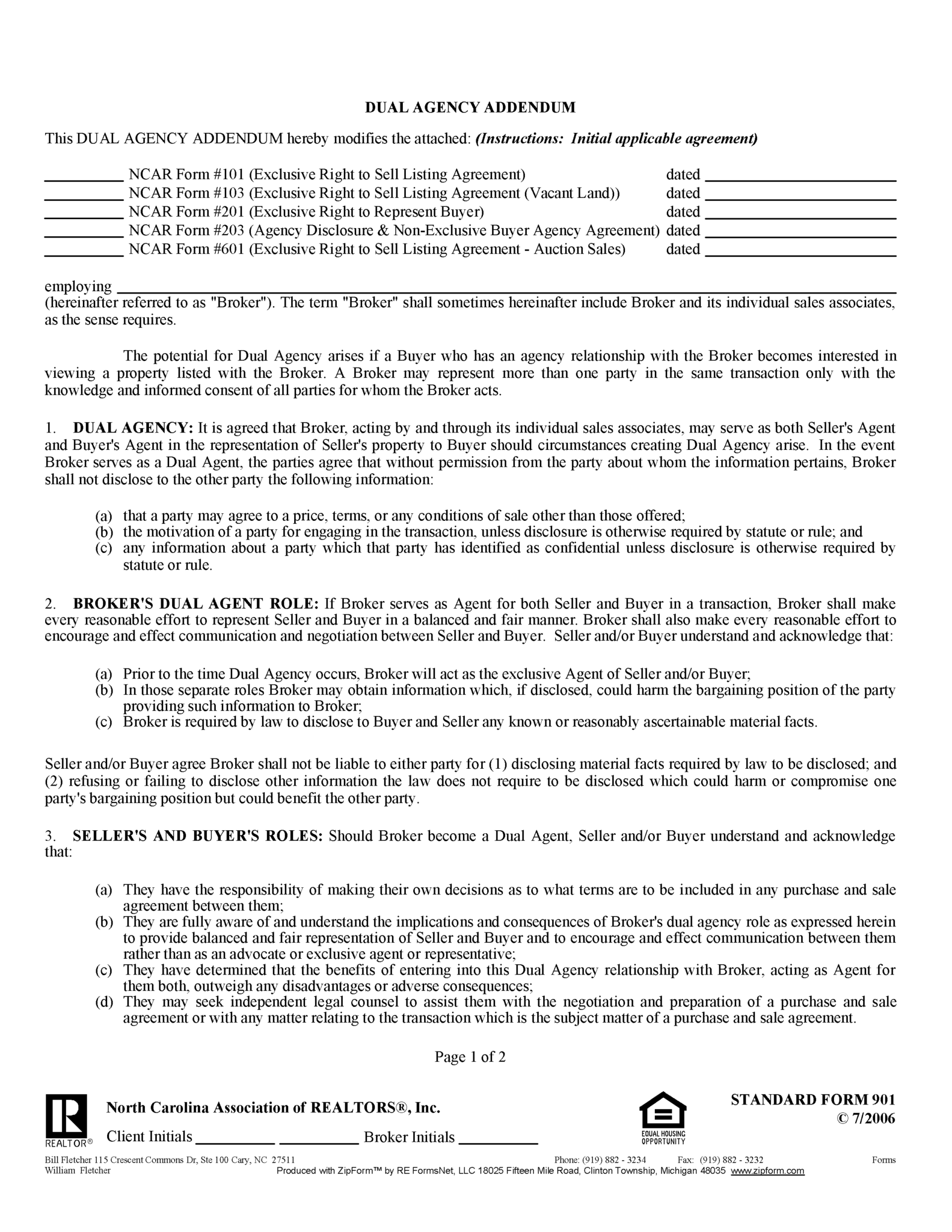 Free North Carolina Real Estate Listing Agreement PDF Word