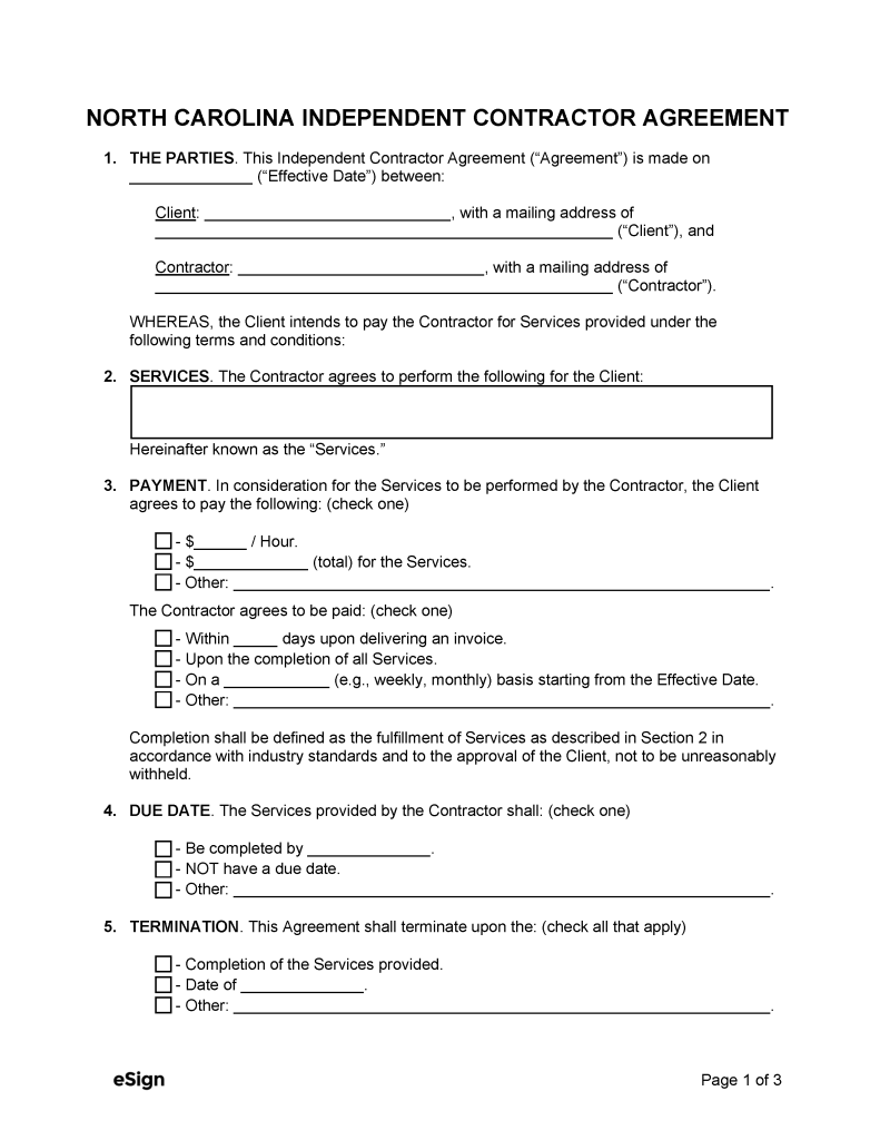 nc assignment of contract