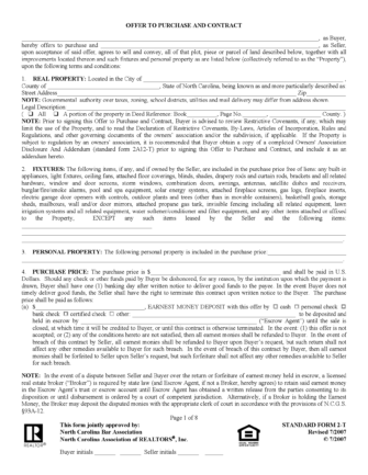 Free North Carolina Residential Purchase and Sale Agreement - PDF | Word