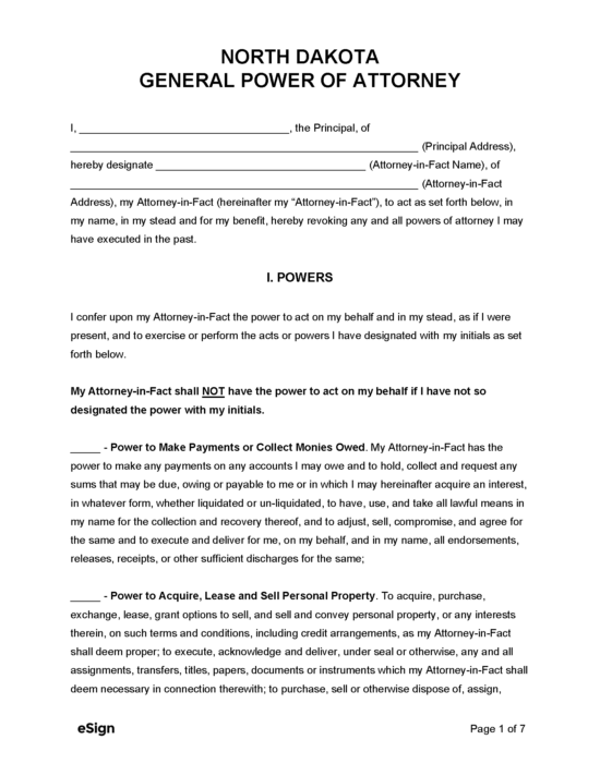 Free North Dakota Power Of Attorney Forms 8 Pdf 