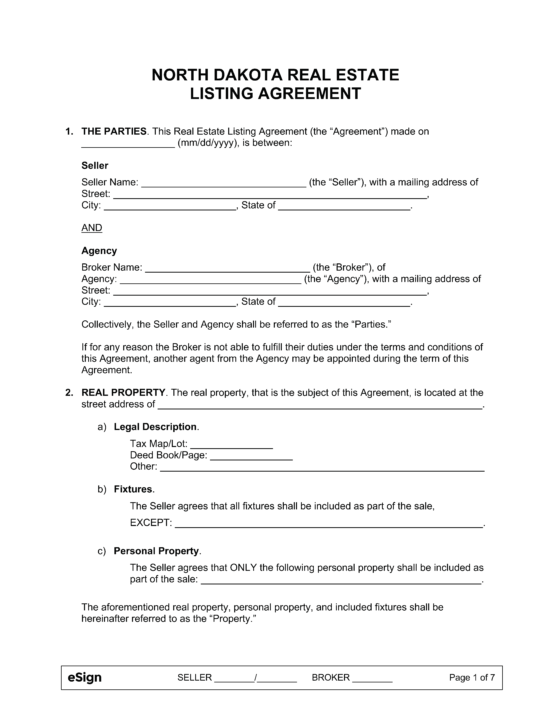 Free North Dakota Real Estate Listing Agreement PDF Word