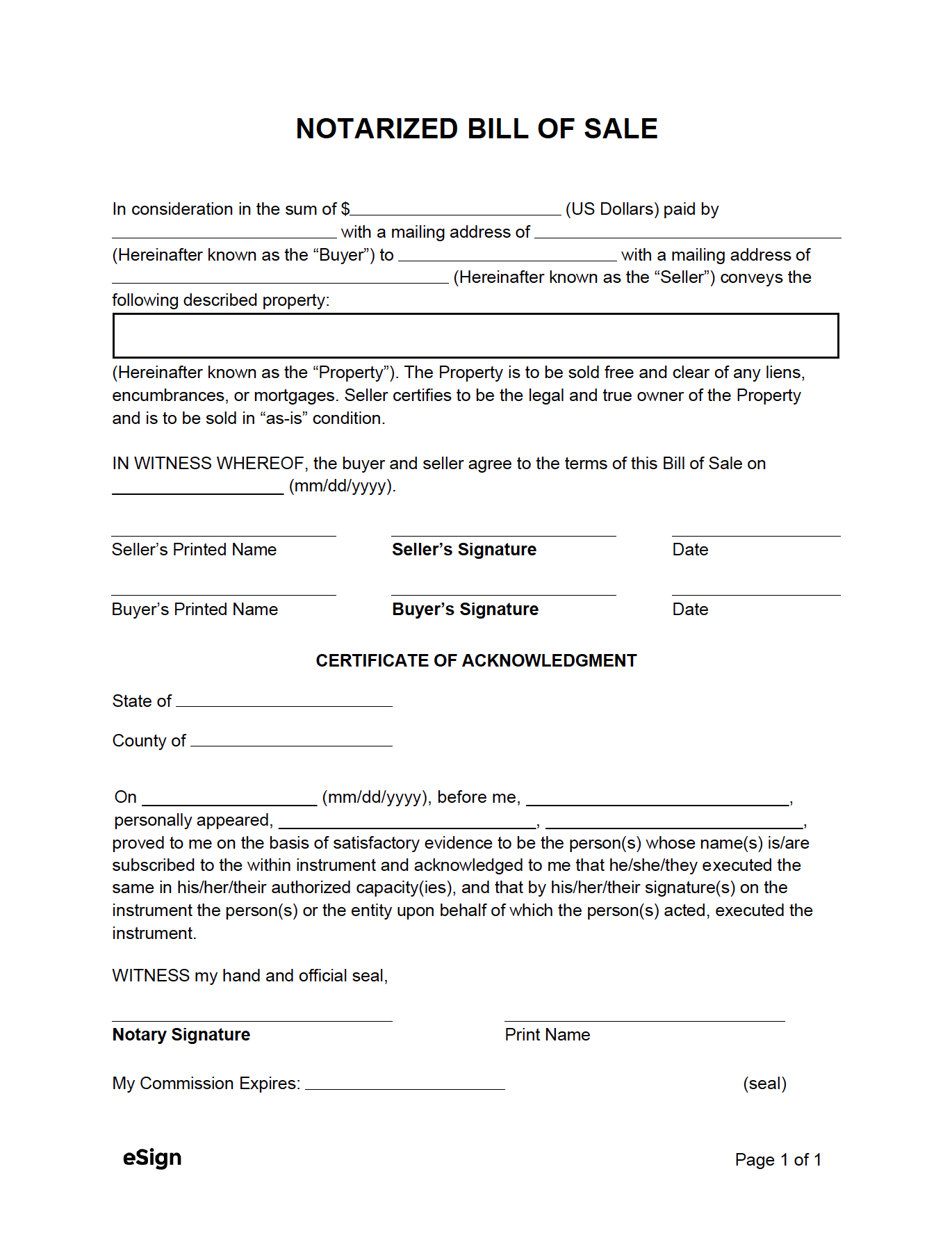 notarized bill of sale trailer