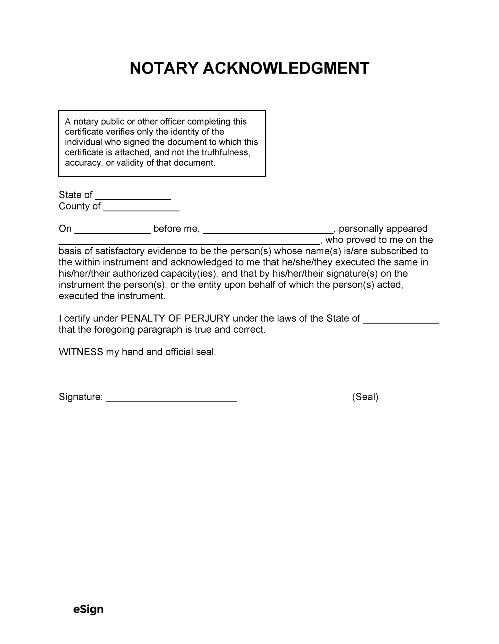 Free Notary Acknowledgment Forms PDF Word