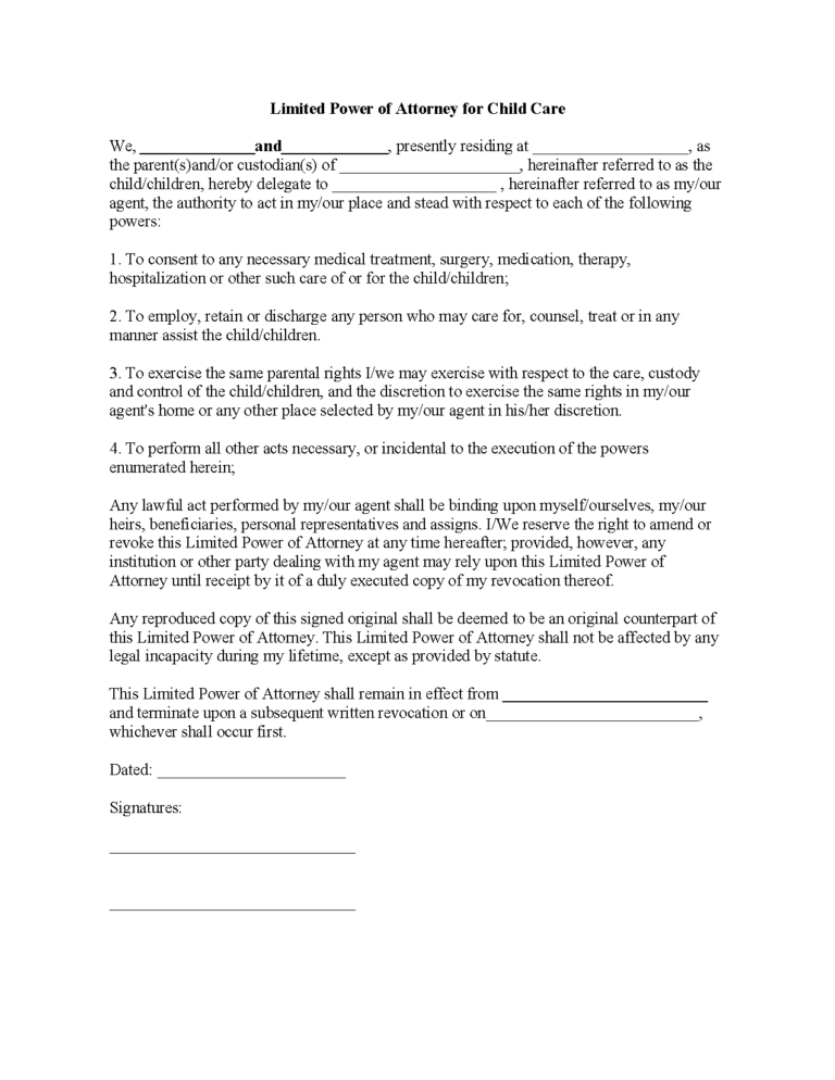 Free Ohio Minor (Child) Power of Attorney Form | PDF