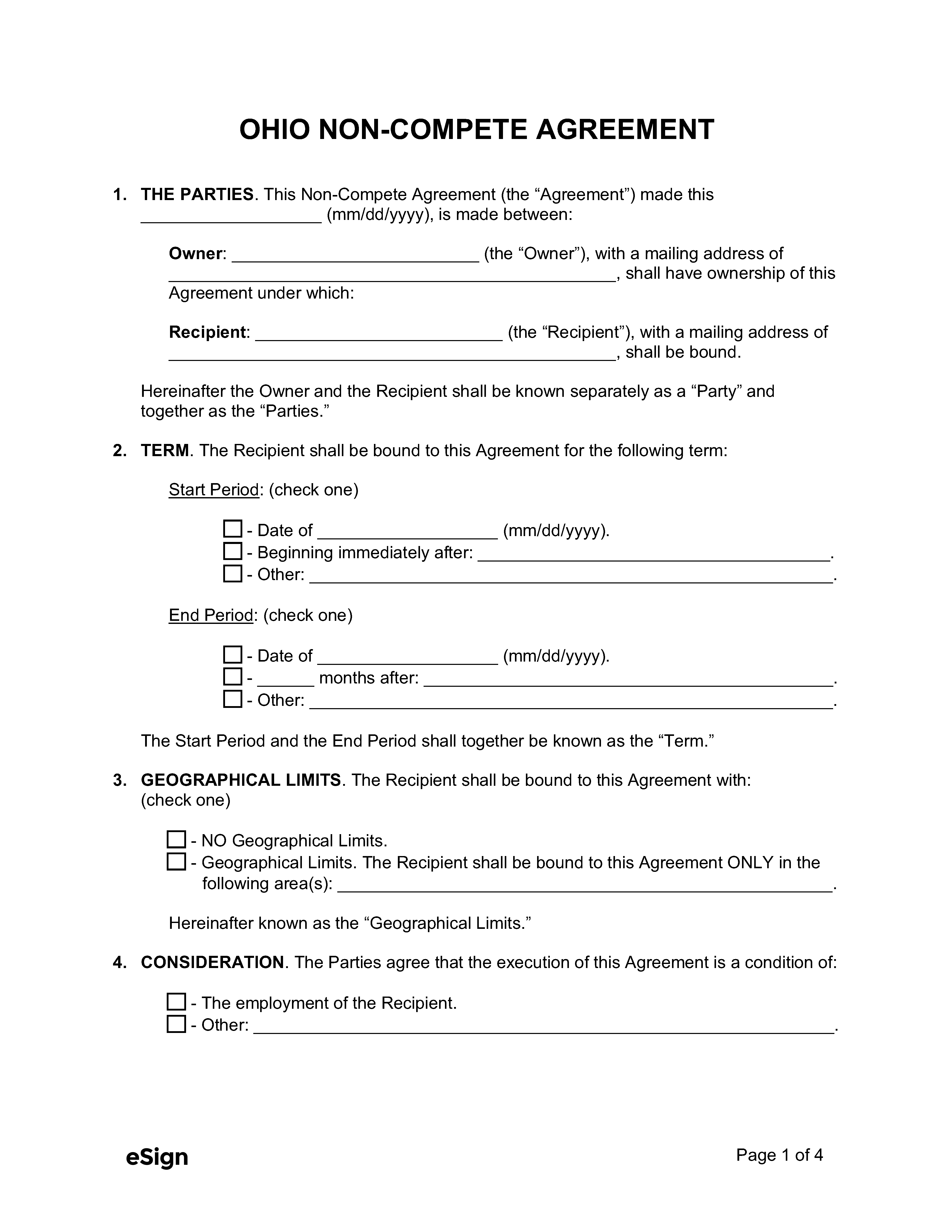 Free Ohio Non Compete Agreement Template PDF Word