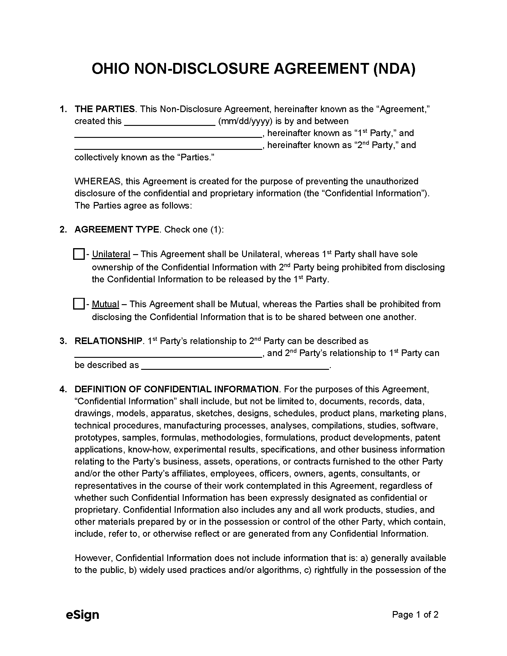 Free Ohio Agreement Template PDF Word