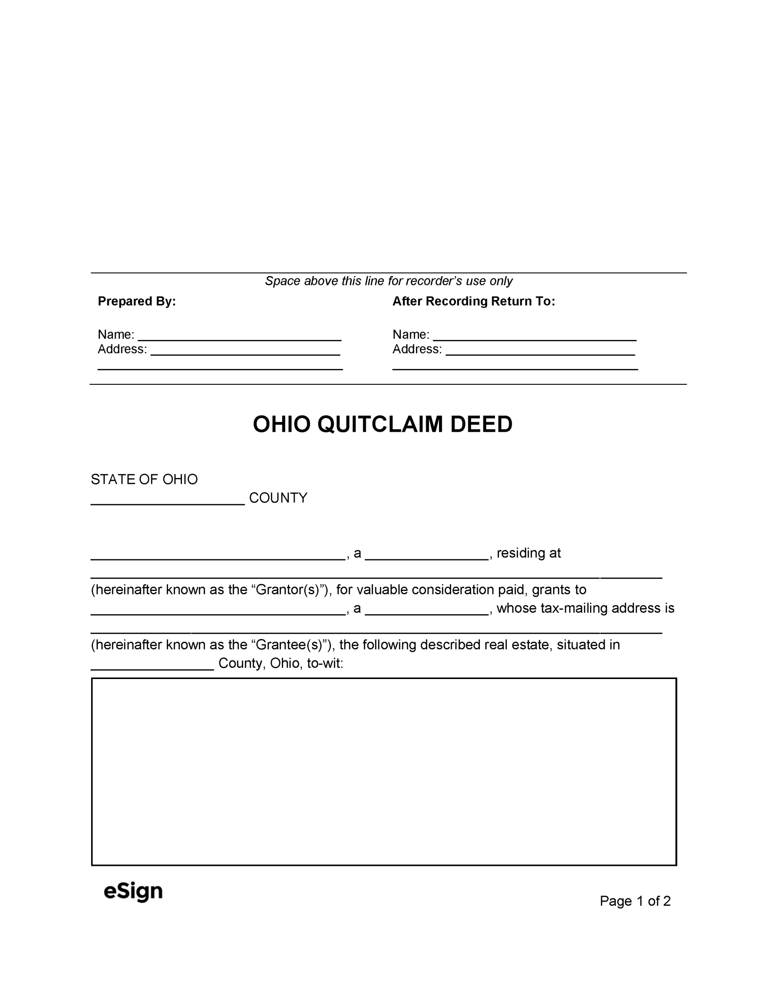 Free Ohio Quitclaim Deed Form | PDF | Word