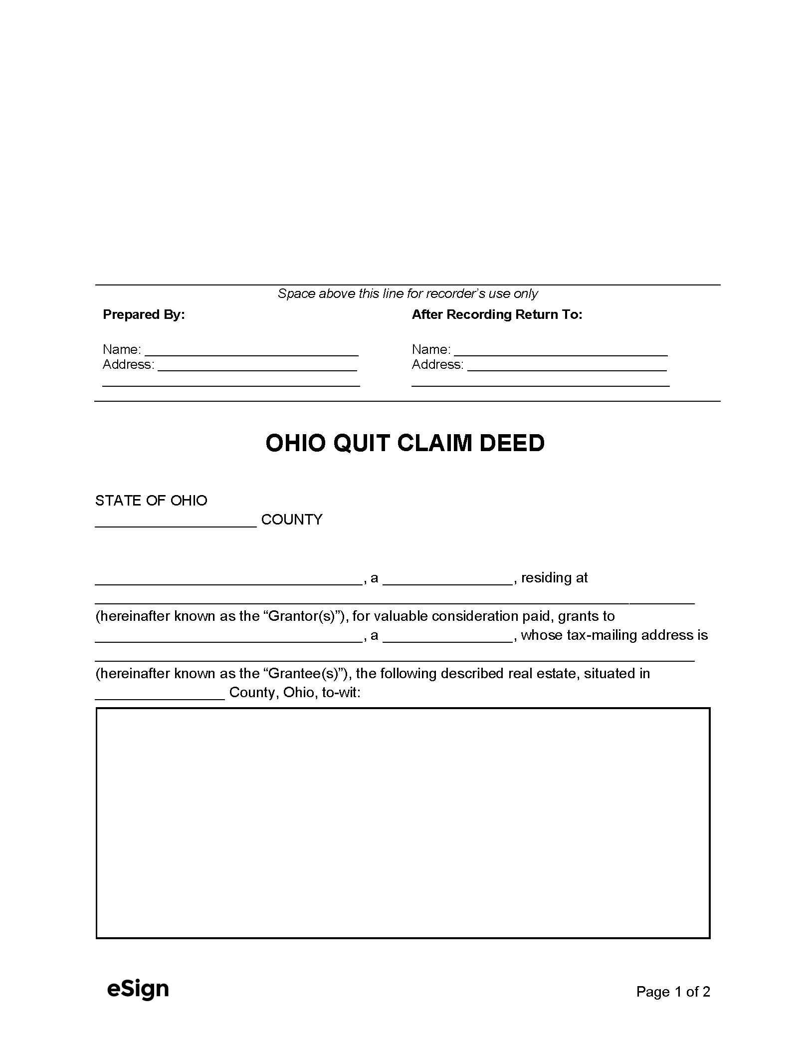 How To Get A Quitclaim Deed In Ohio Printable Form Templates And Letter