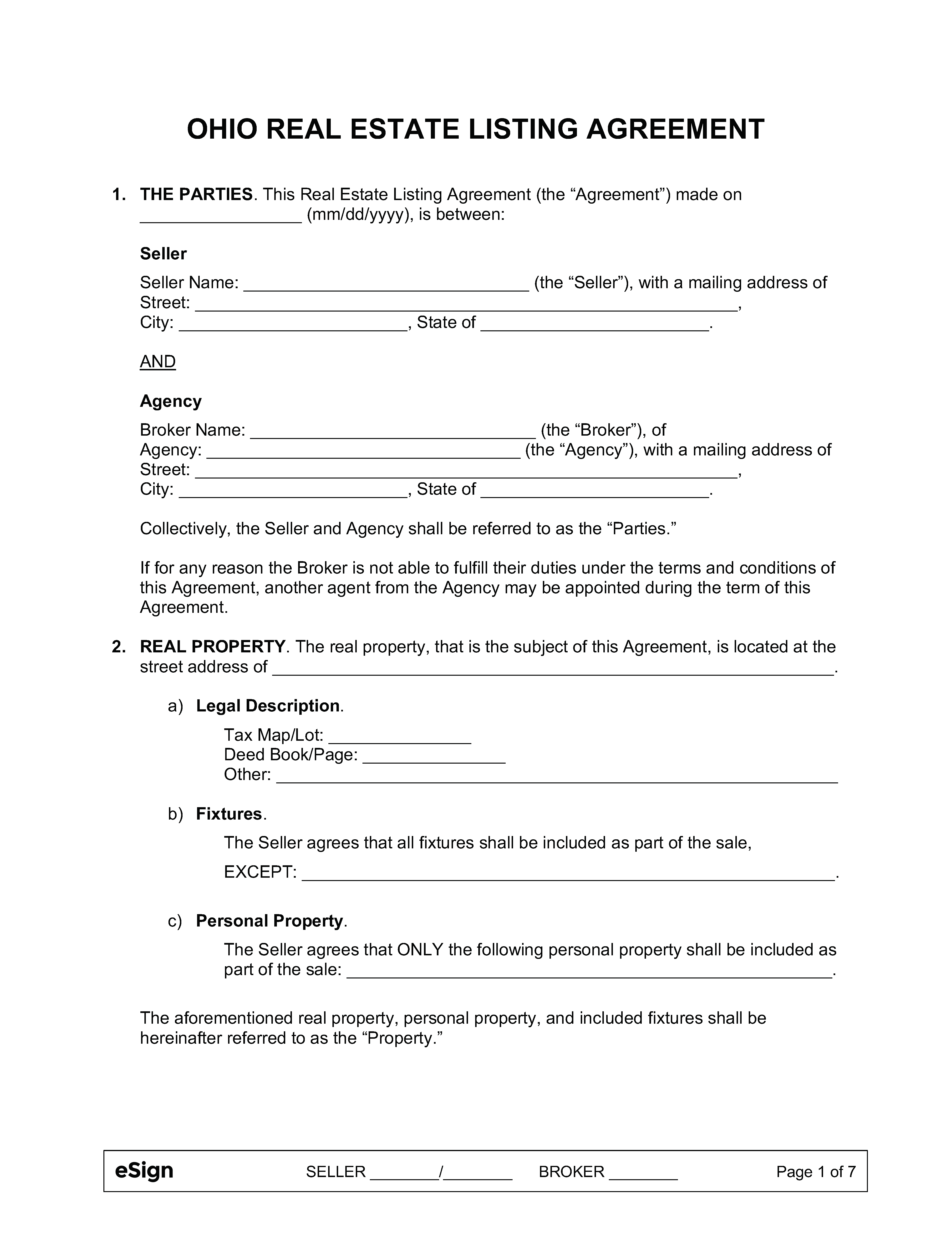 Free Ohio Real Estate Listing Agreement PDF Word