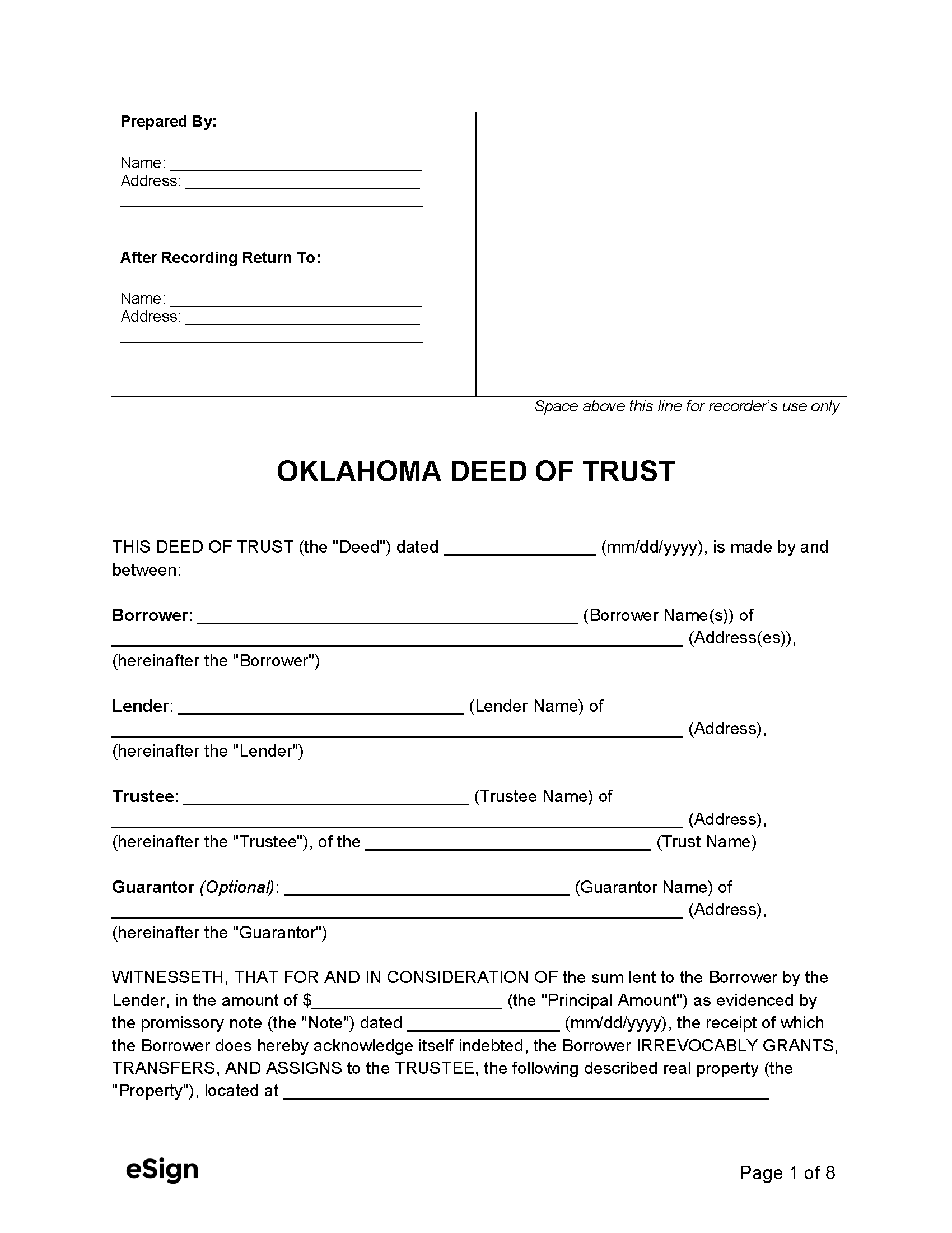 Oklahoma Deed Of Trust Form