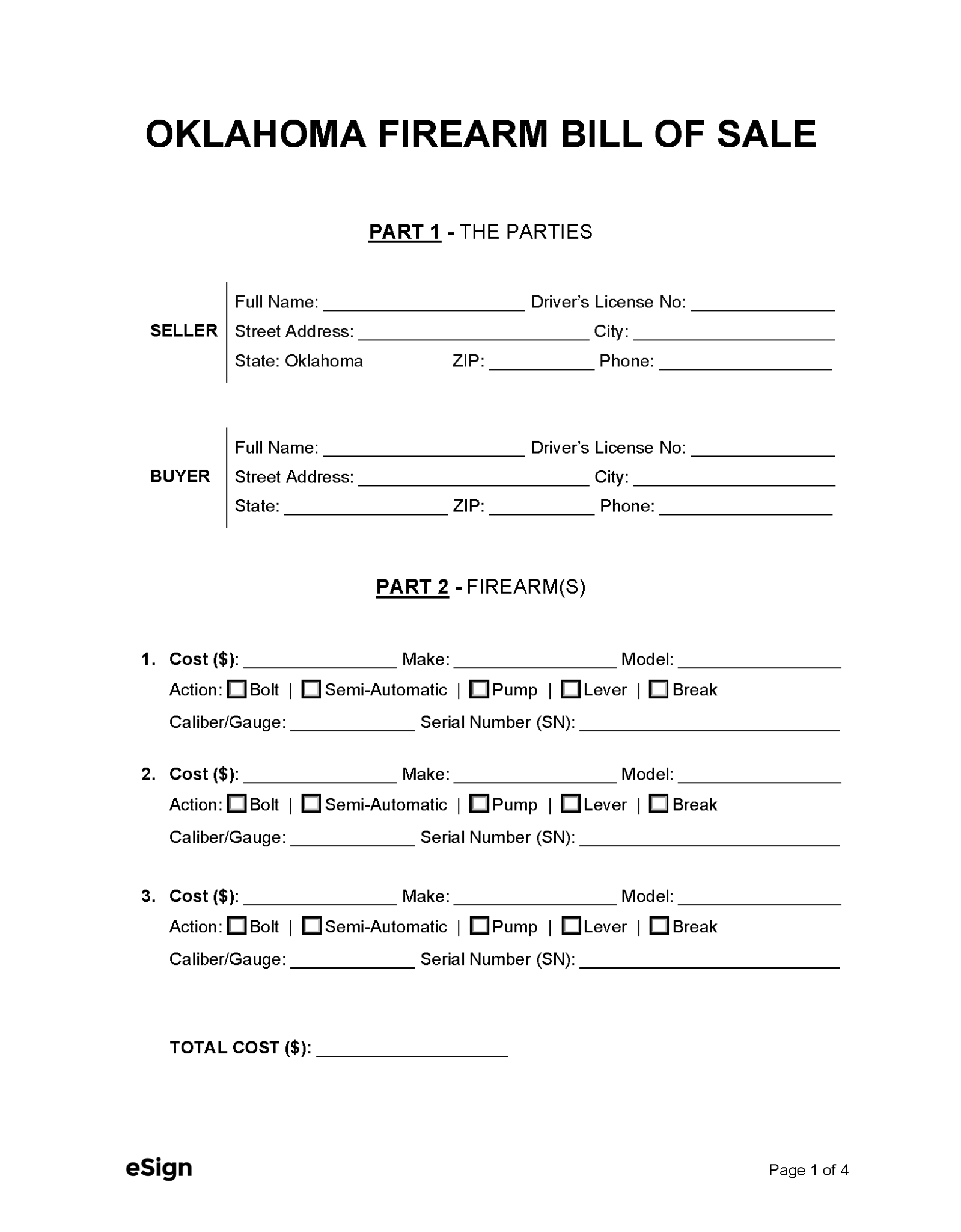 Free Oklahoma Bill of Sale Forms | PDF | Word