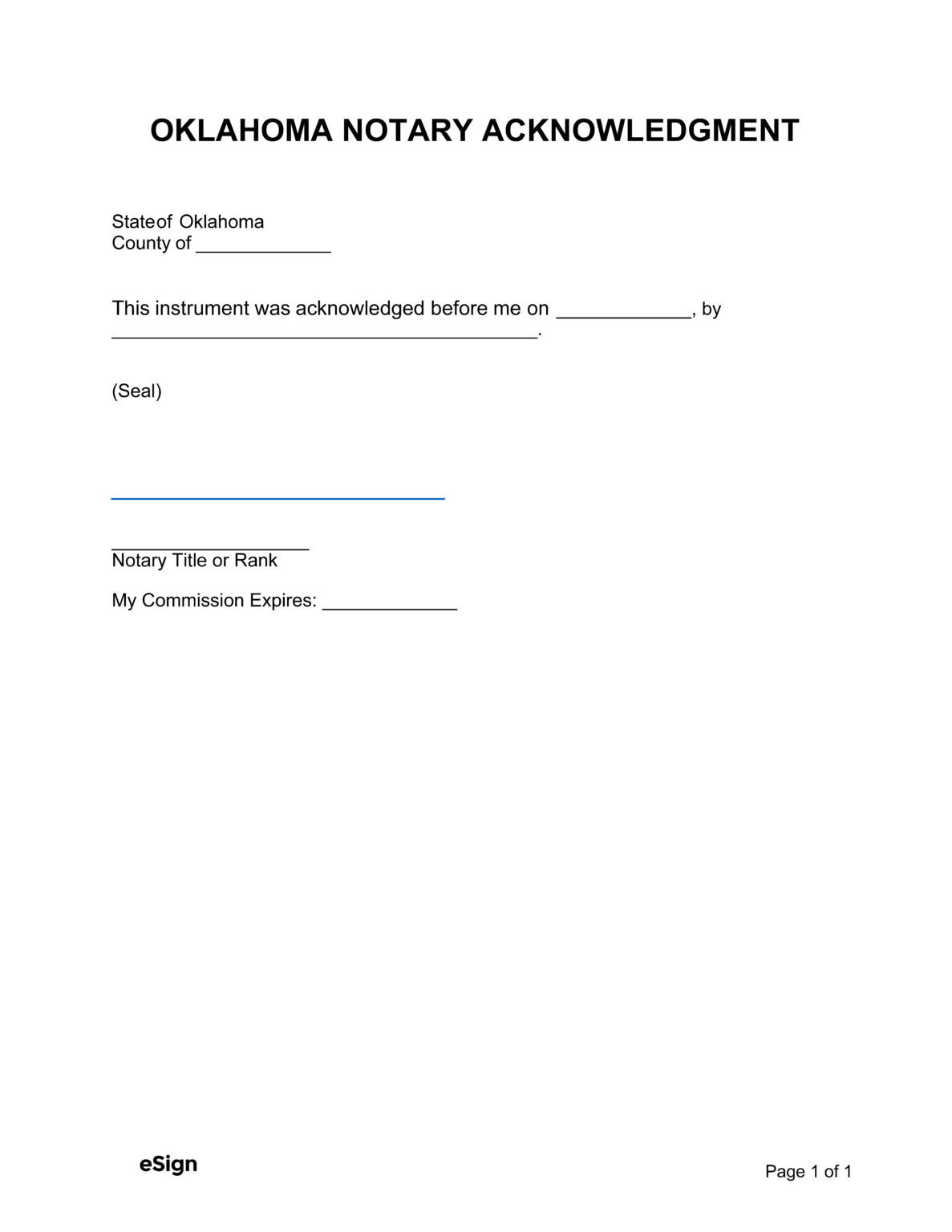 Free Oklahoma Notary Acknowledgment Form Pdf Word 7483