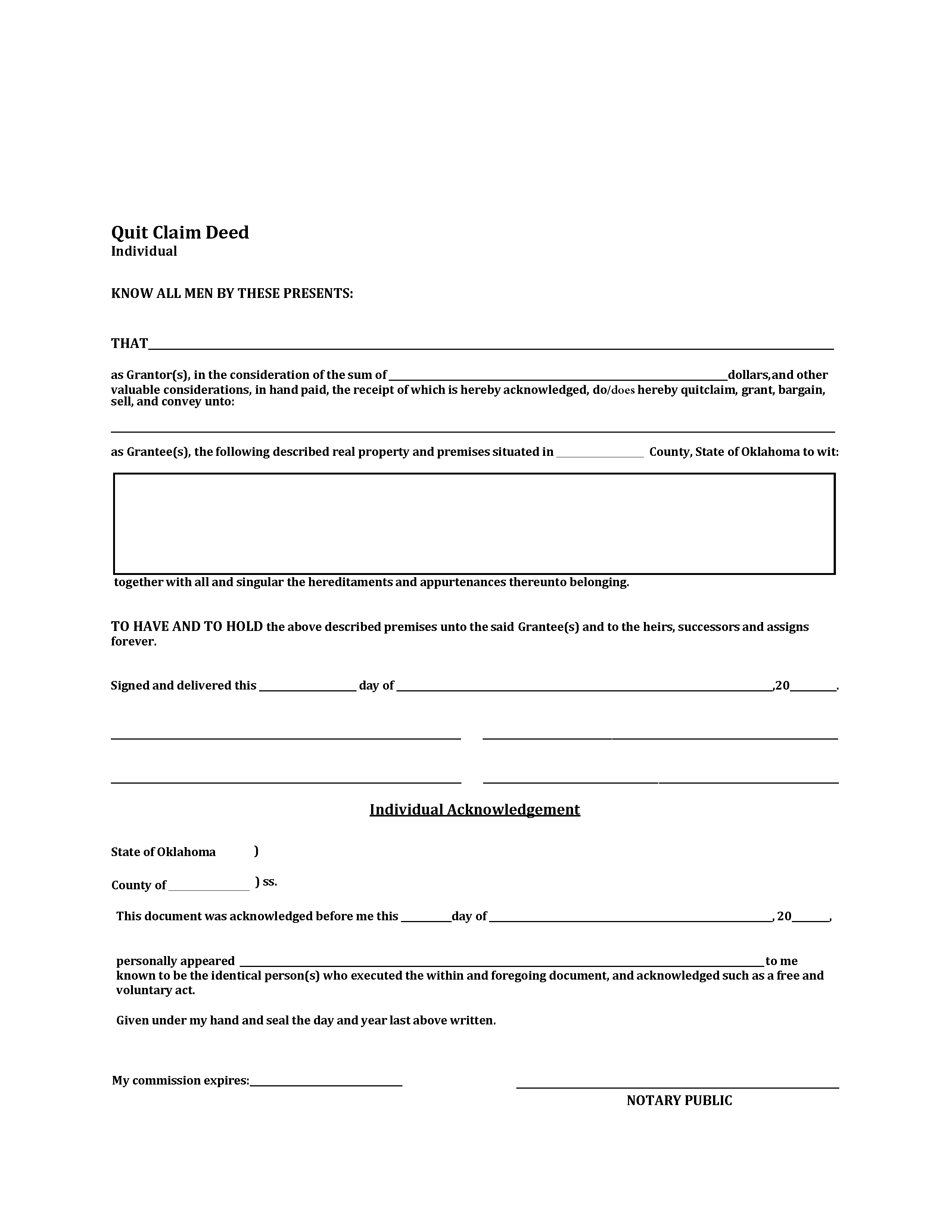 Free Oklahoma Quit Claim Deed Form Pdf 3886