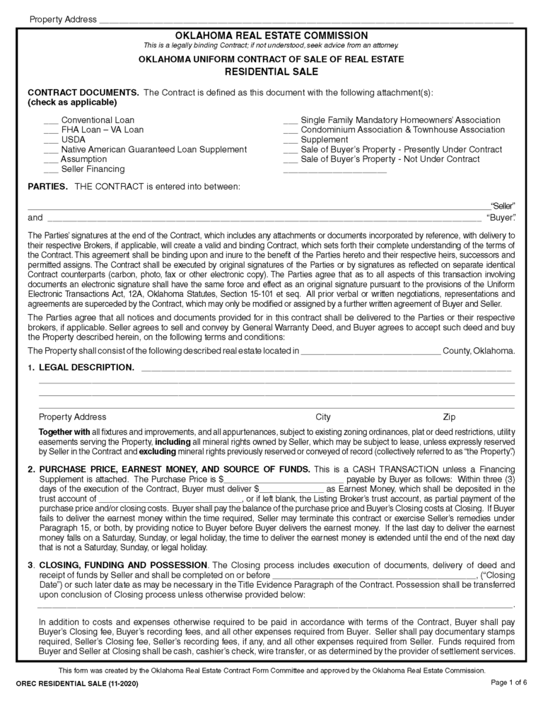 Free Oklahoma Residential Purchase And Sale Agreement PDF Word free-oklahoma-residential-purchase-and-sale-agreement-pdf-word