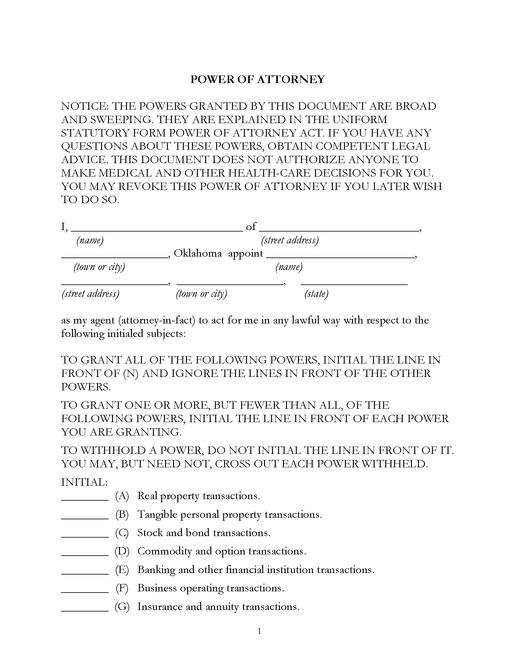 Free Oklahoma Power of Attorney Forms (8) | PDF