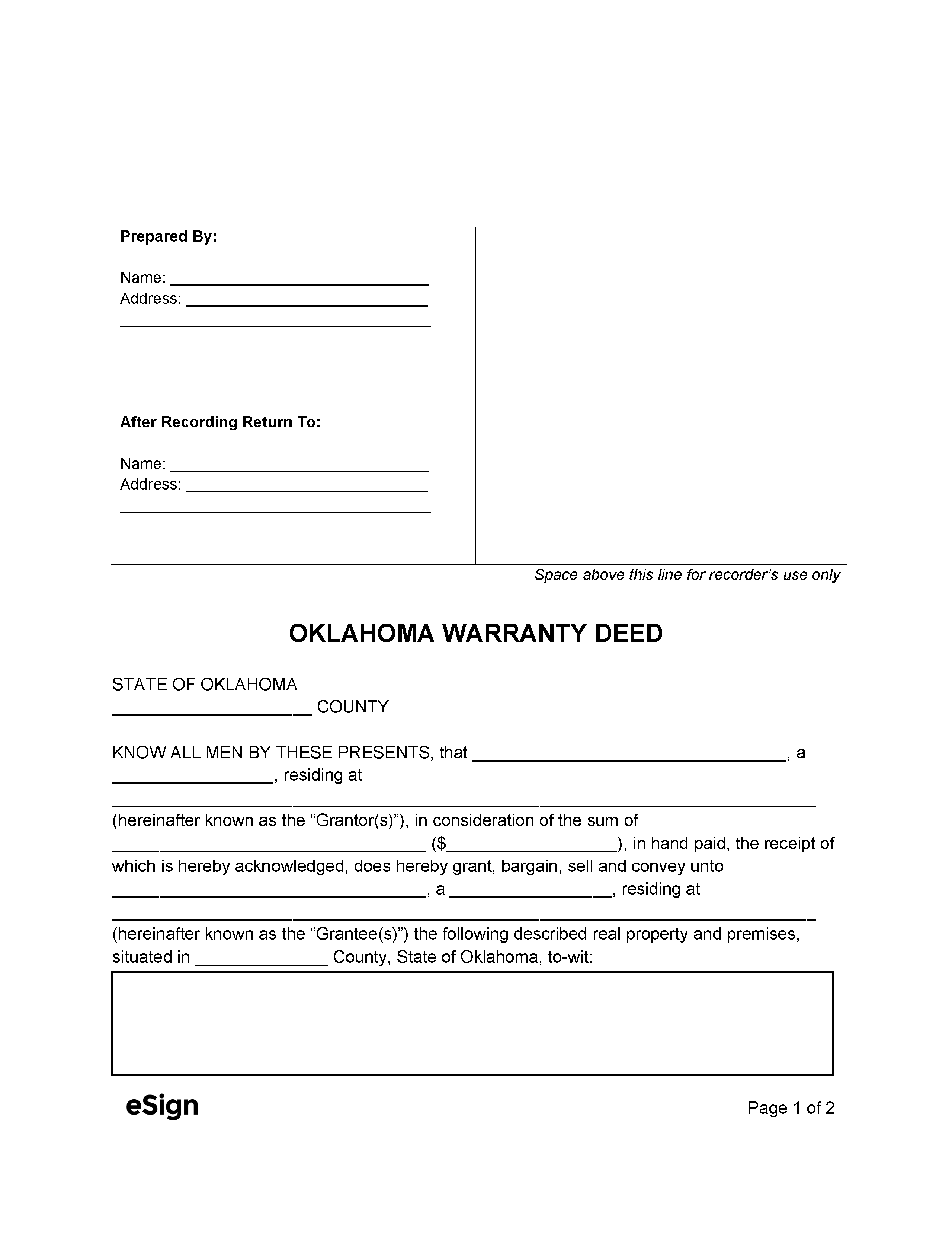 Free Oklahoma General Warranty Deed Form Pdf Word 3737