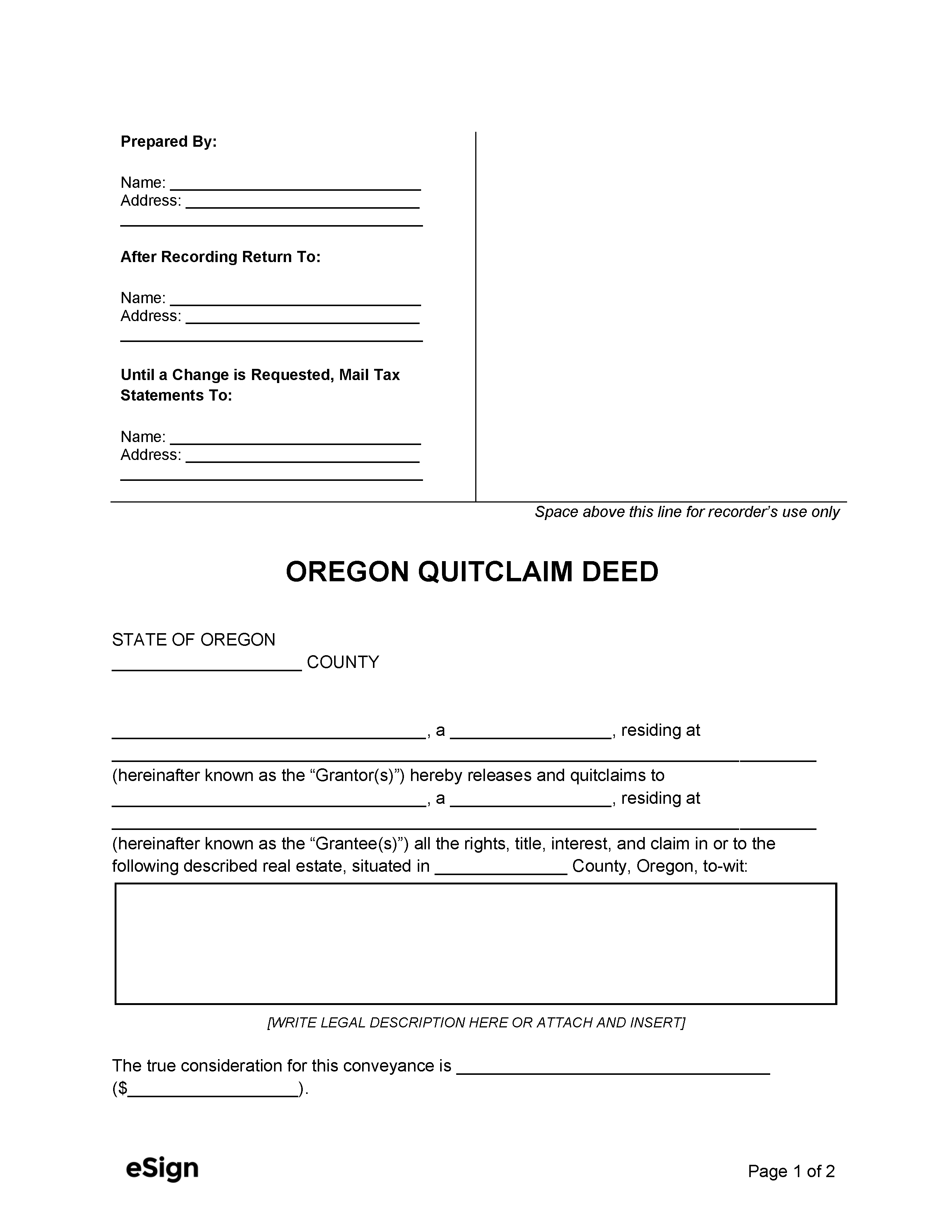 Free Oregon Quit Claim Deed Form Pdf Word 4809