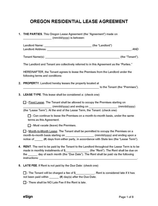 Free Oregon Rental Lease Agreement Templates (6) | PDF | Word