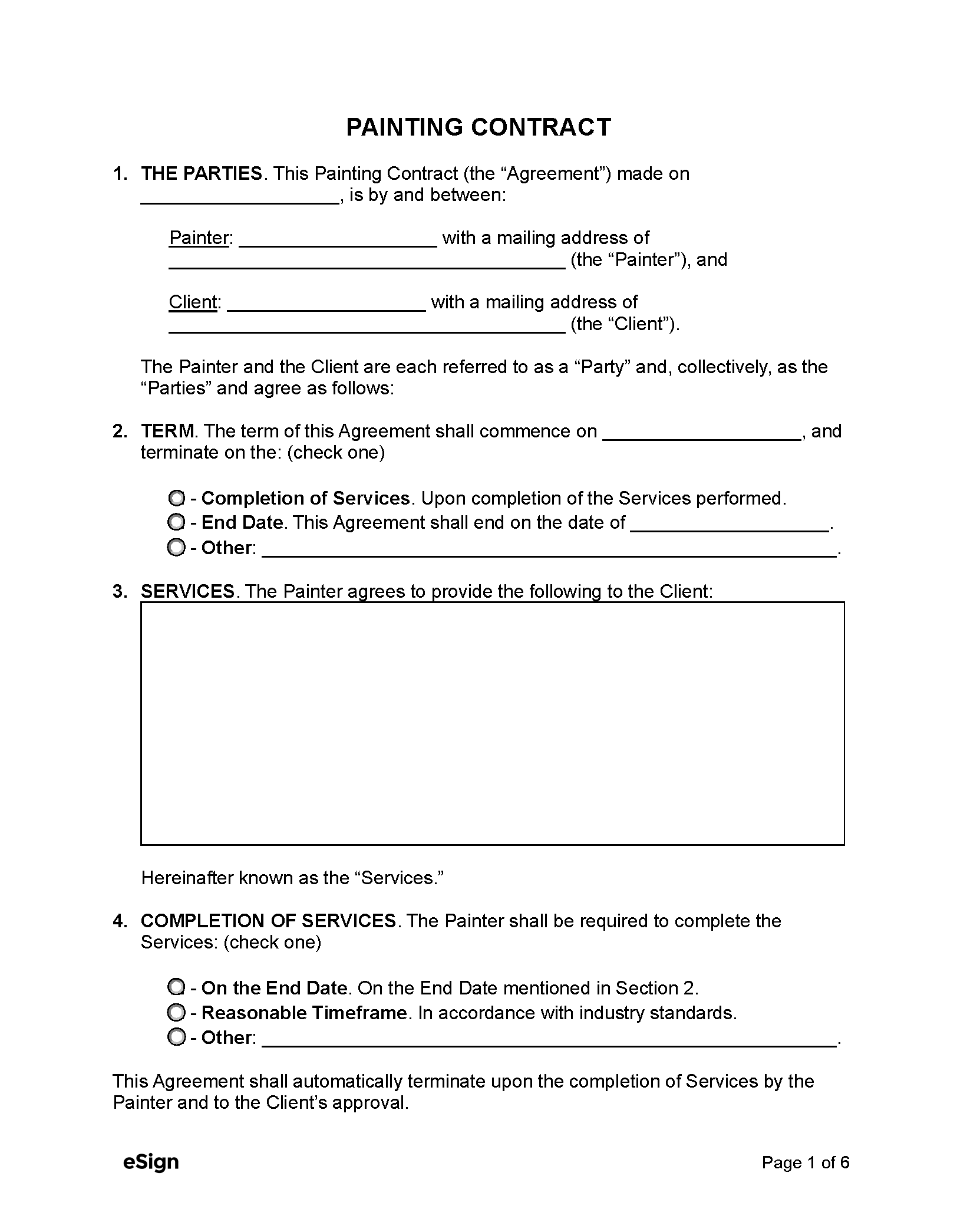 Free Painting Contract Template PDF Word