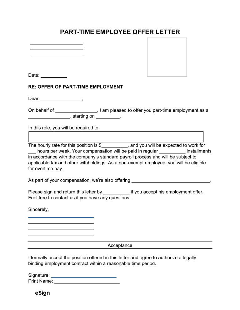 Free PartTime Employee Offer Letter PDF Word