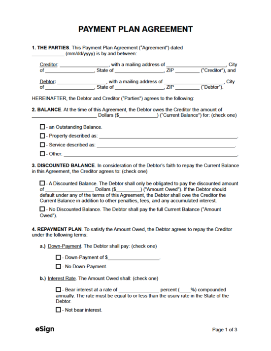 free payment agreement template