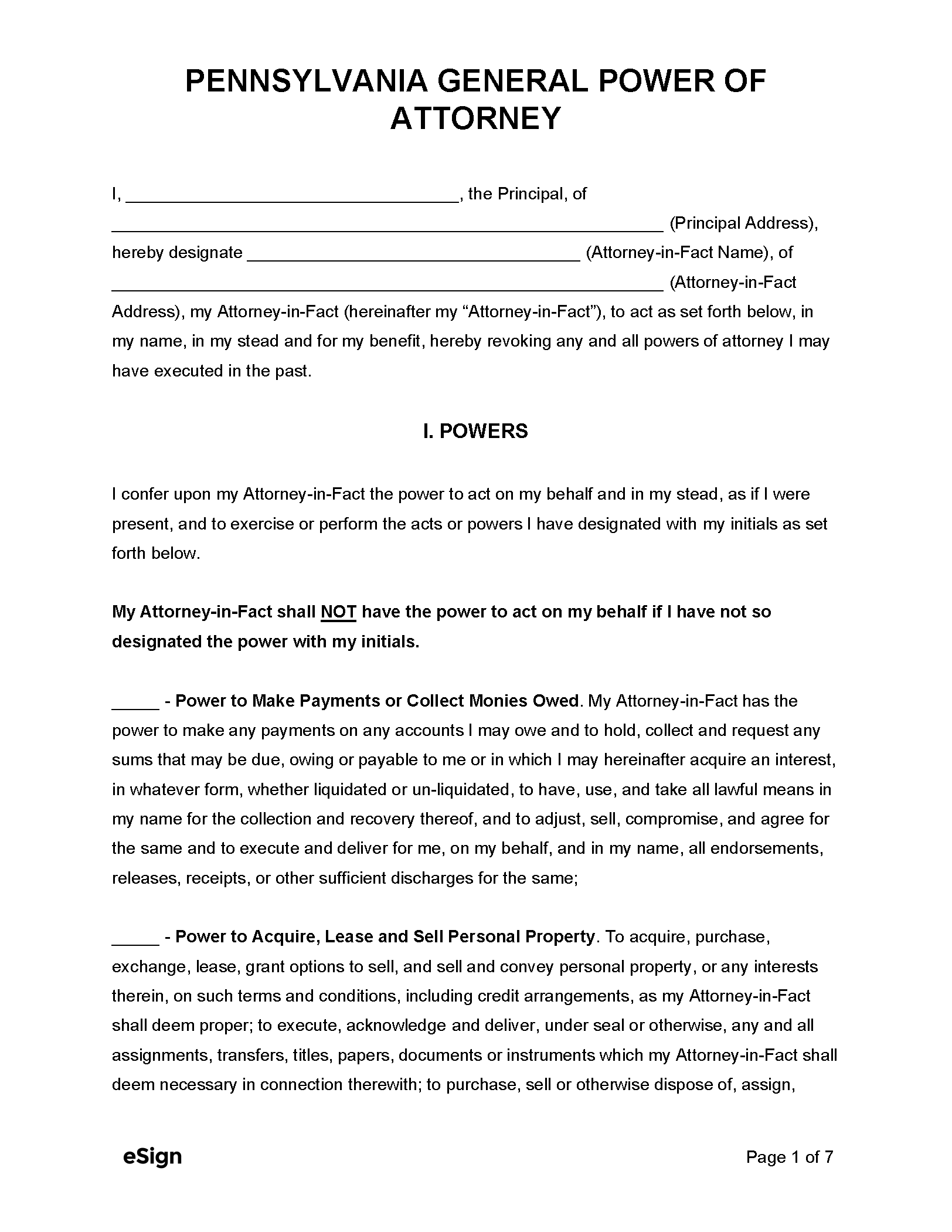 Free Pennsylvania Power of Attorney Forms PDF Word