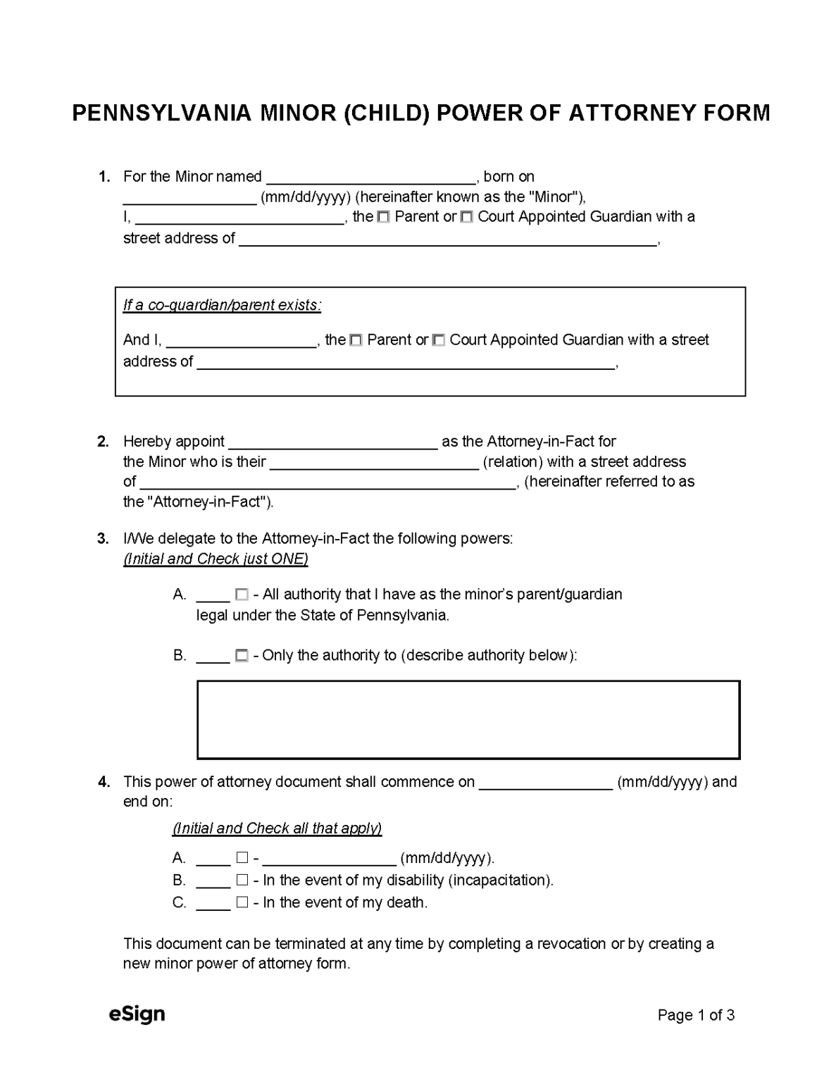 Free Pennsylvania Power of Attorney Forms PDF Word