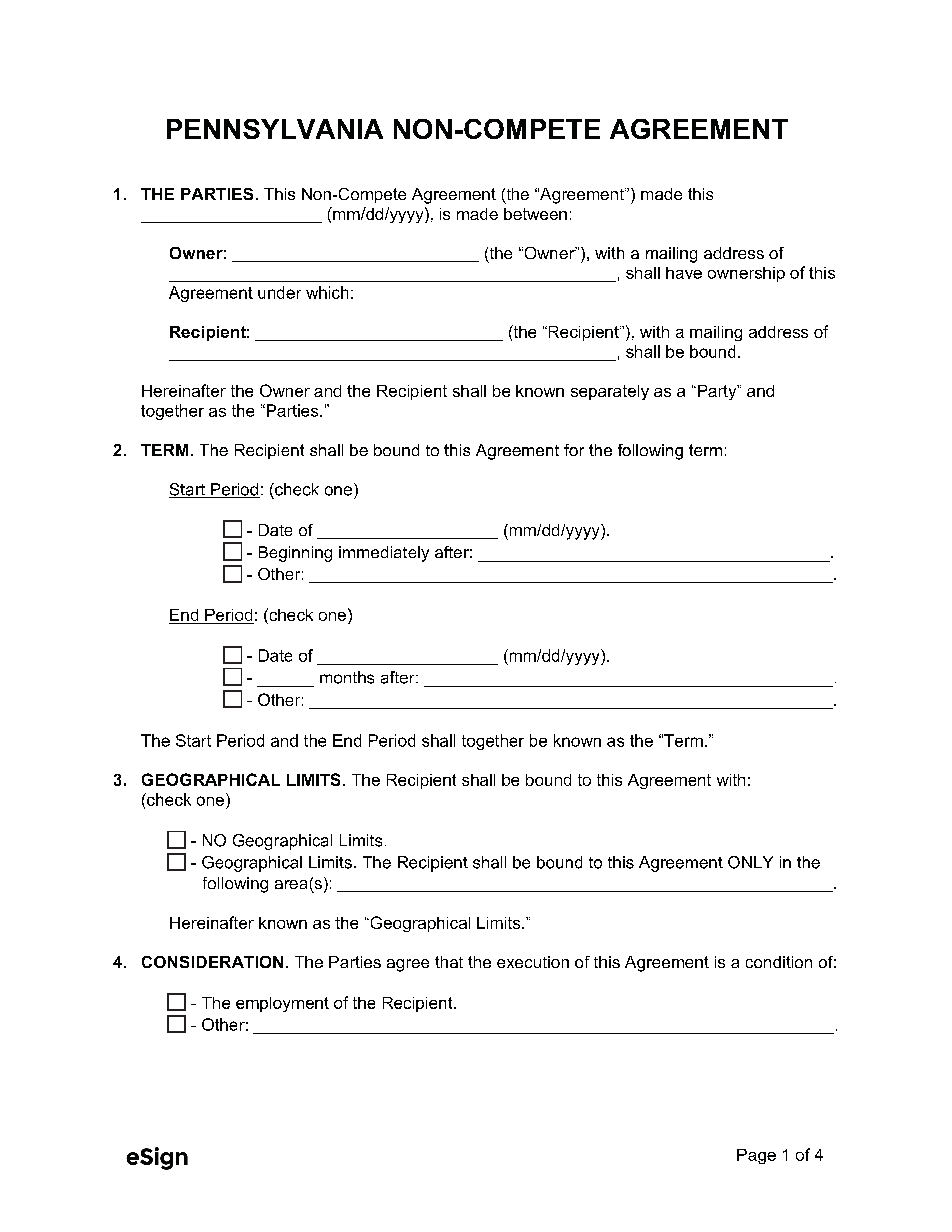 Free Pennsylvania Agreement Template PDF Word