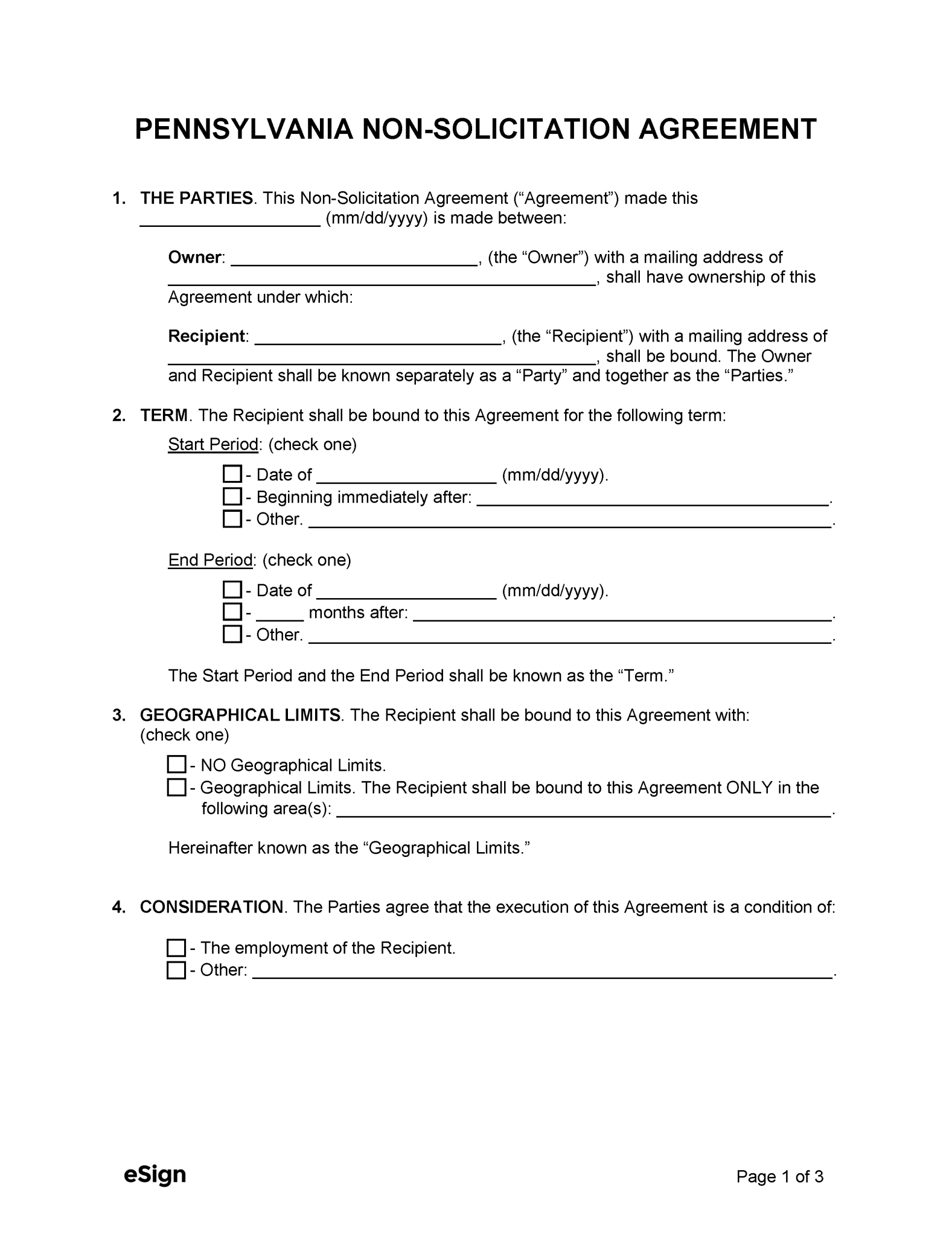 Free Pennsylvania Agreement Template PDF Word
