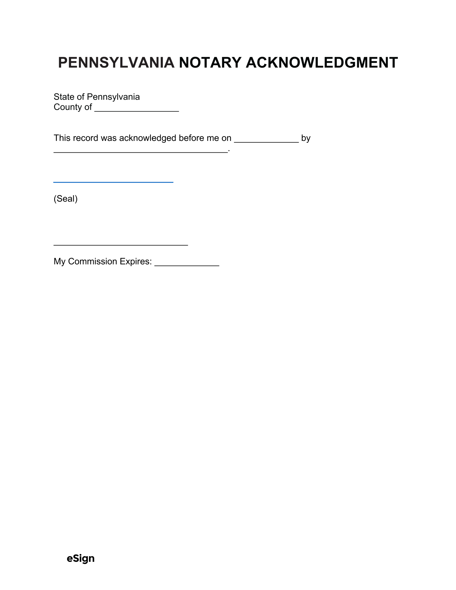 Free Pennsylvania Notary Acknowledgment Form Pdf Word 6693