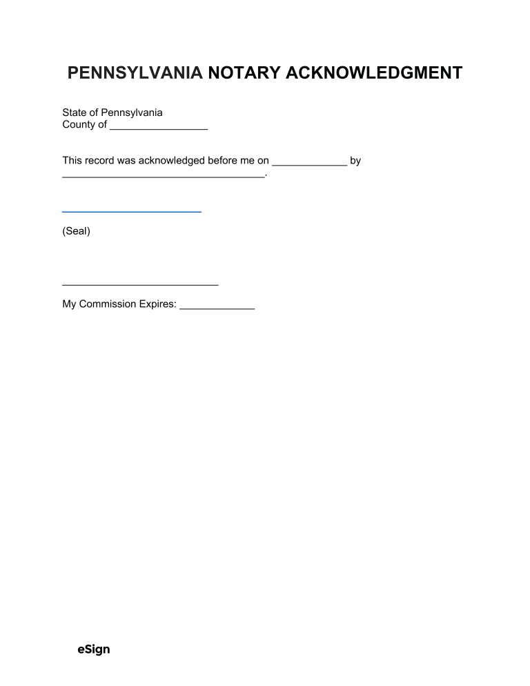 Free Pennsylvania Notary Acknowledgment Form PDF Word