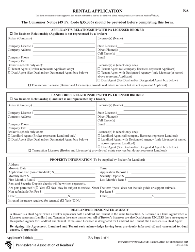 Free Pennsylvania Rental Application Form Template | PDF | Word