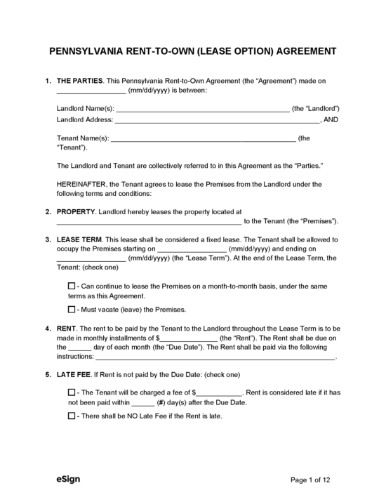 Free Pennsylvania Rental Lease Agreements Laws PDF Word