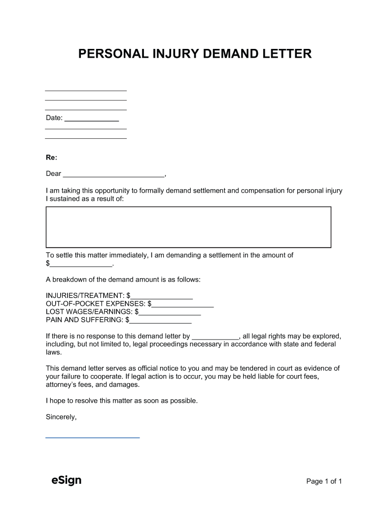 Free Personal Injury Demand Letter PDF Word