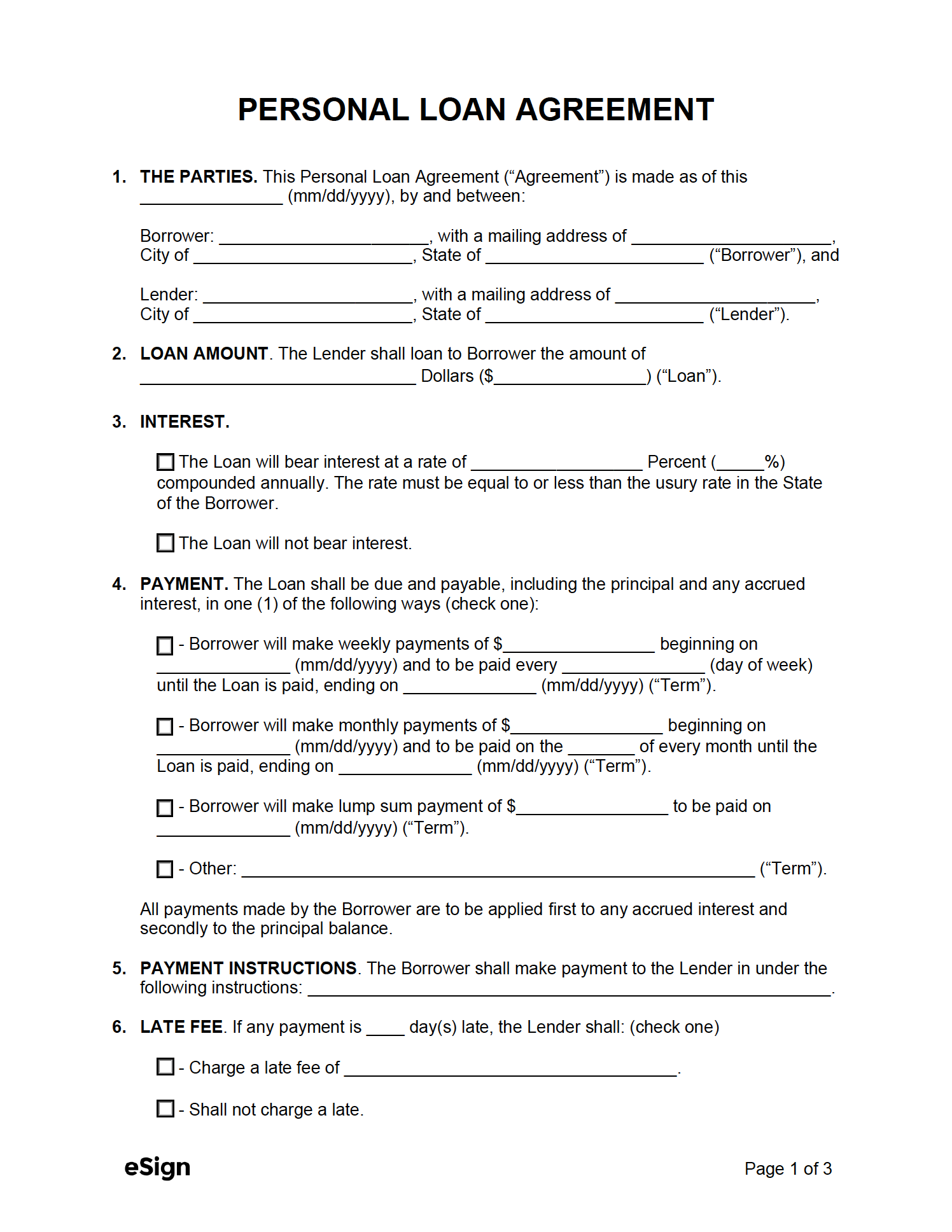 Free Personal Loan Agreement - PDF  Word For cosigner loan agreement template