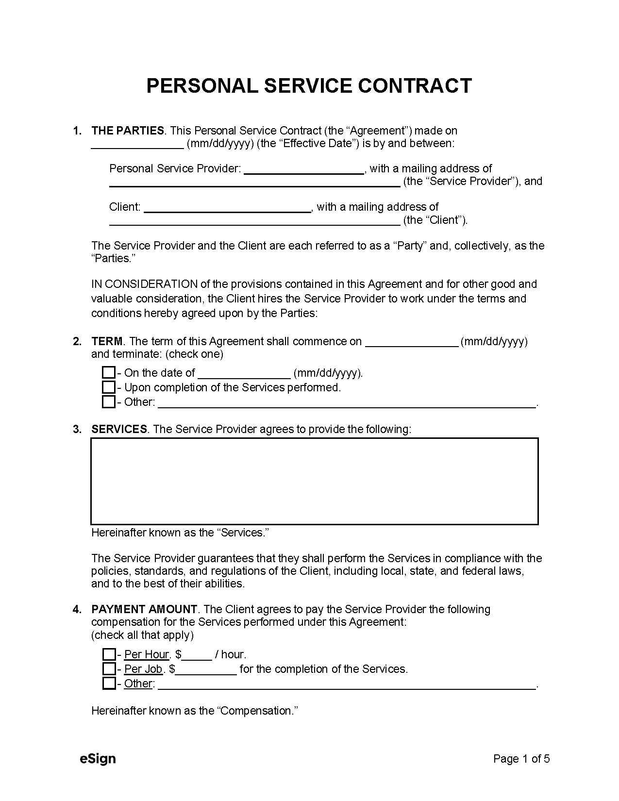 Free Personal Service Contract Template PDF Word