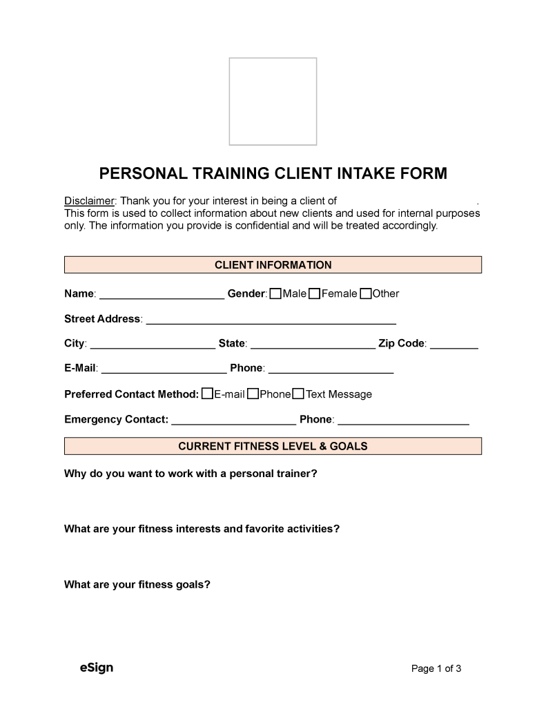 Free Personal Training Client Intake Form Pdf Word 4824